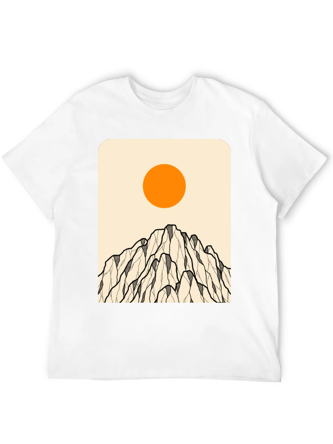 Camiseta Negra con Diseño de Montaña y Sol