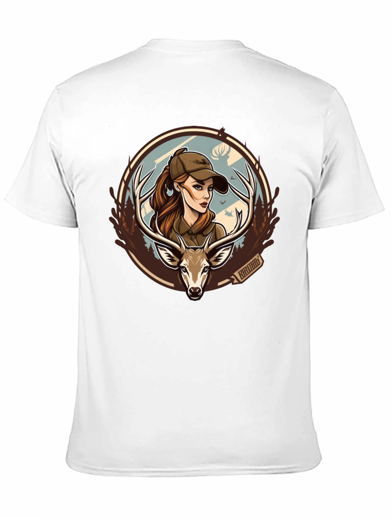 Camiseta Hombre Negra Diseño Cazadora y Ciervo