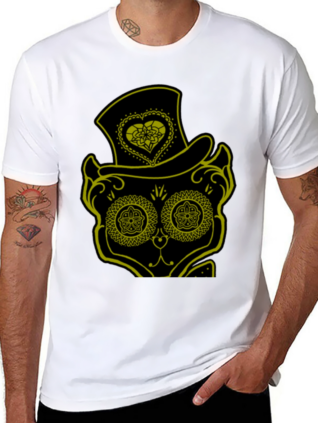 Camiseta Negra con Diseño de Gato Catrín