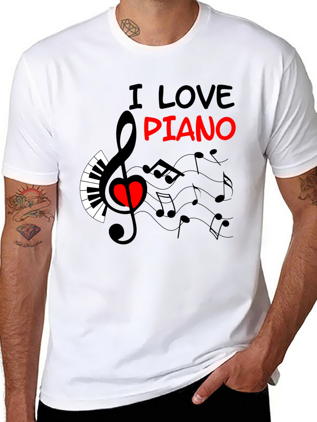 Camiseta Negra Amo el Piano Diseño Musical