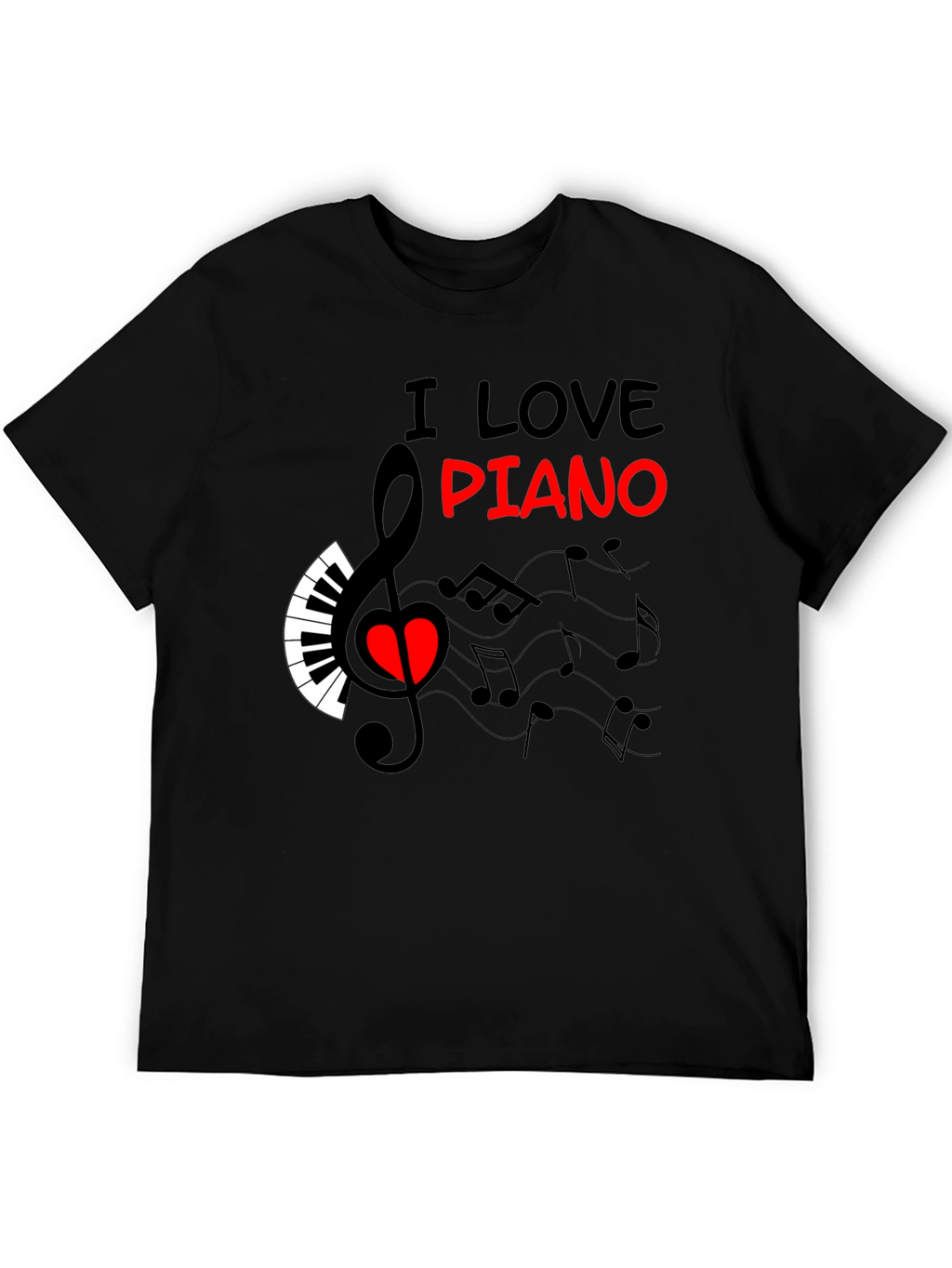 Camiseta Negra Amo el Piano Diseño Musical