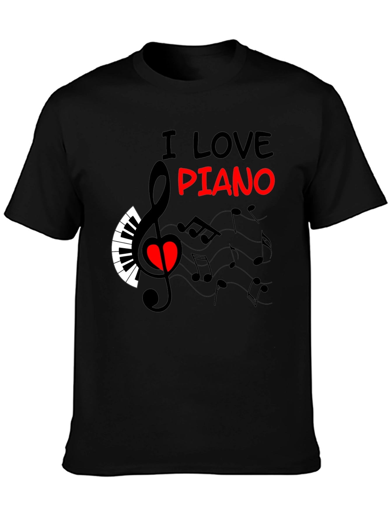 Camiseta Negra Amo el Piano Diseño Musical