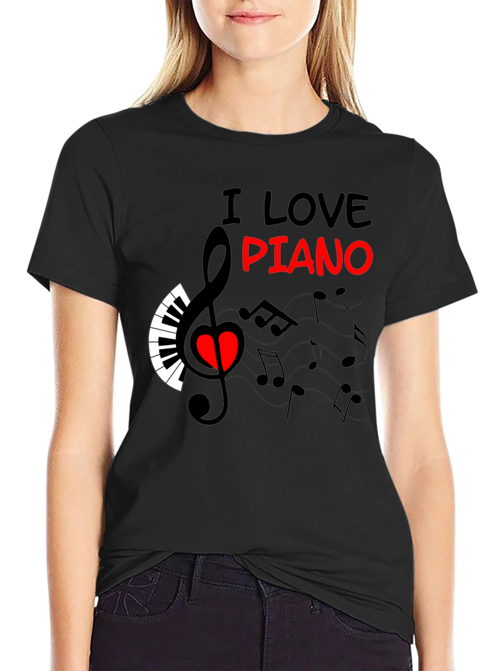 Camiseta Negra Amo el Piano Diseño Musical