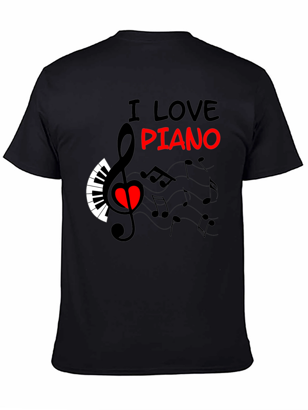 Camiseta Negra Amo el Piano Diseño Musical