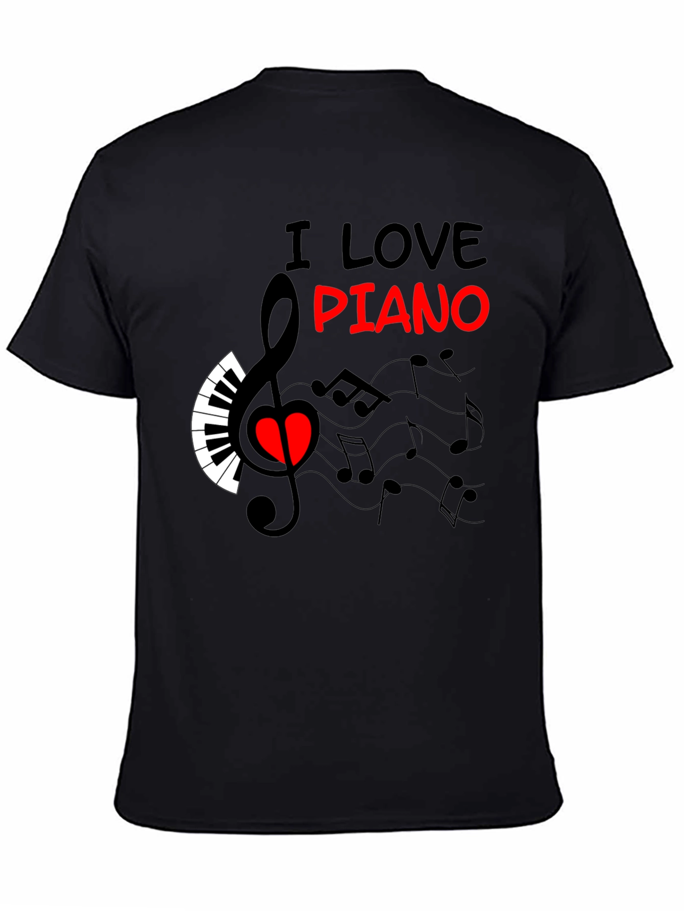 Camiseta Negra Amo el Piano Diseño Musical