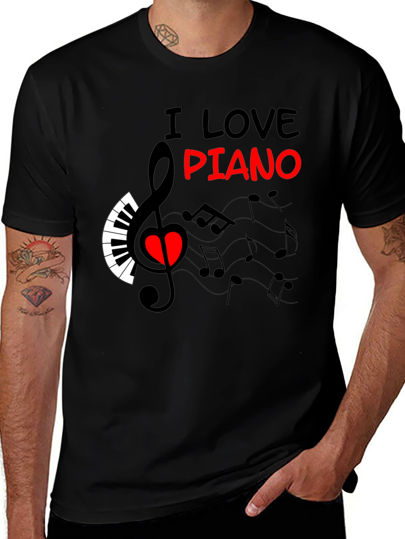 Camiseta Negra Amo el Piano Diseño Musical
