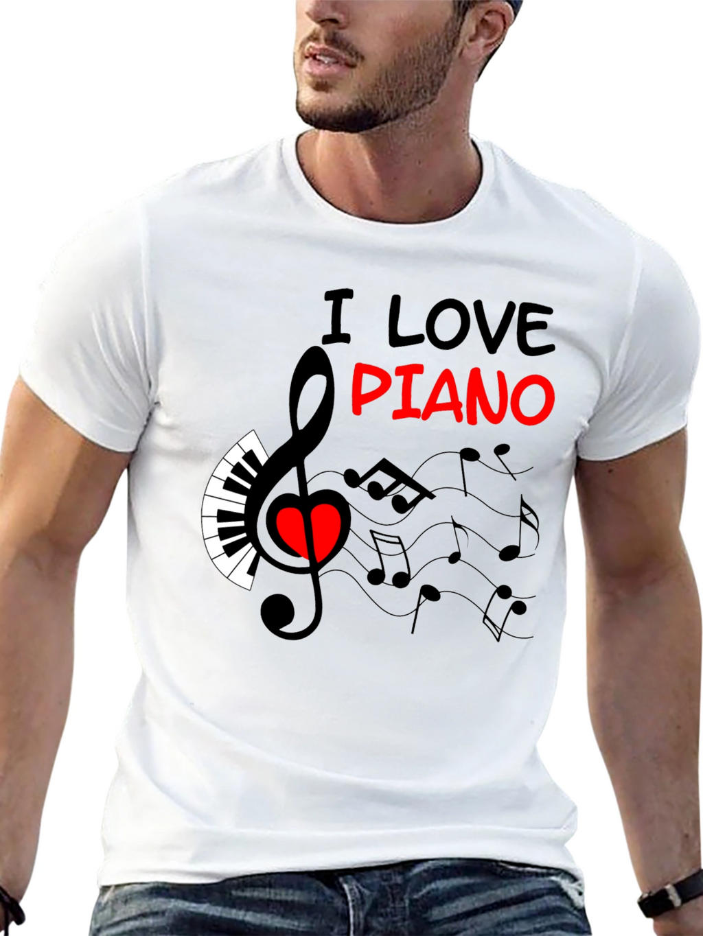 Camiseta Negra Amo el Piano Diseño Musical