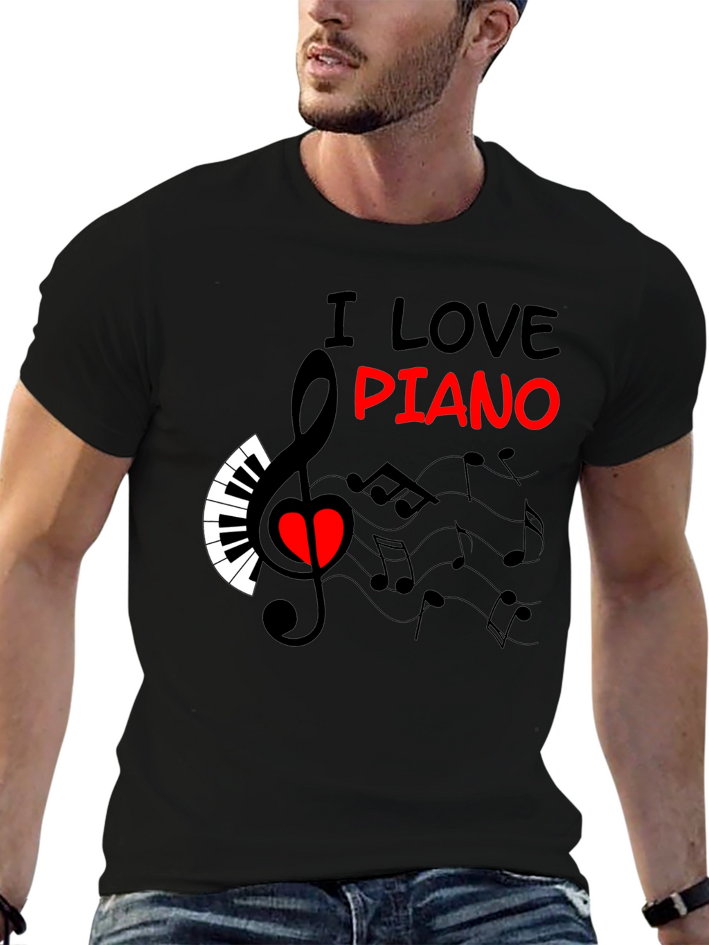 Camiseta Negra Amo el Piano Diseño Musical