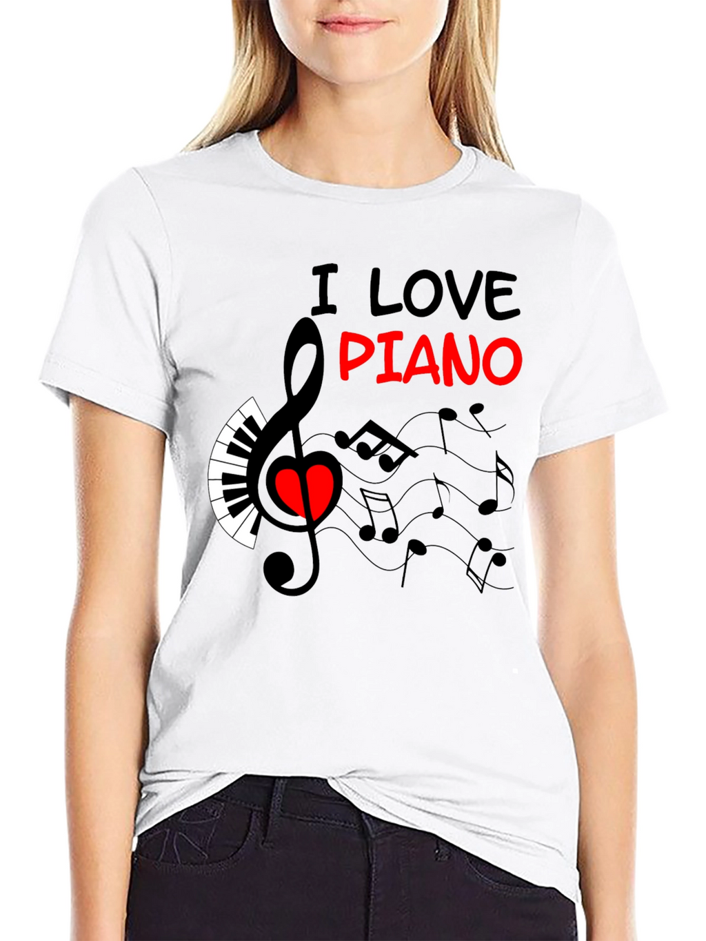 Camiseta Negra Amo el Piano Diseño Musical