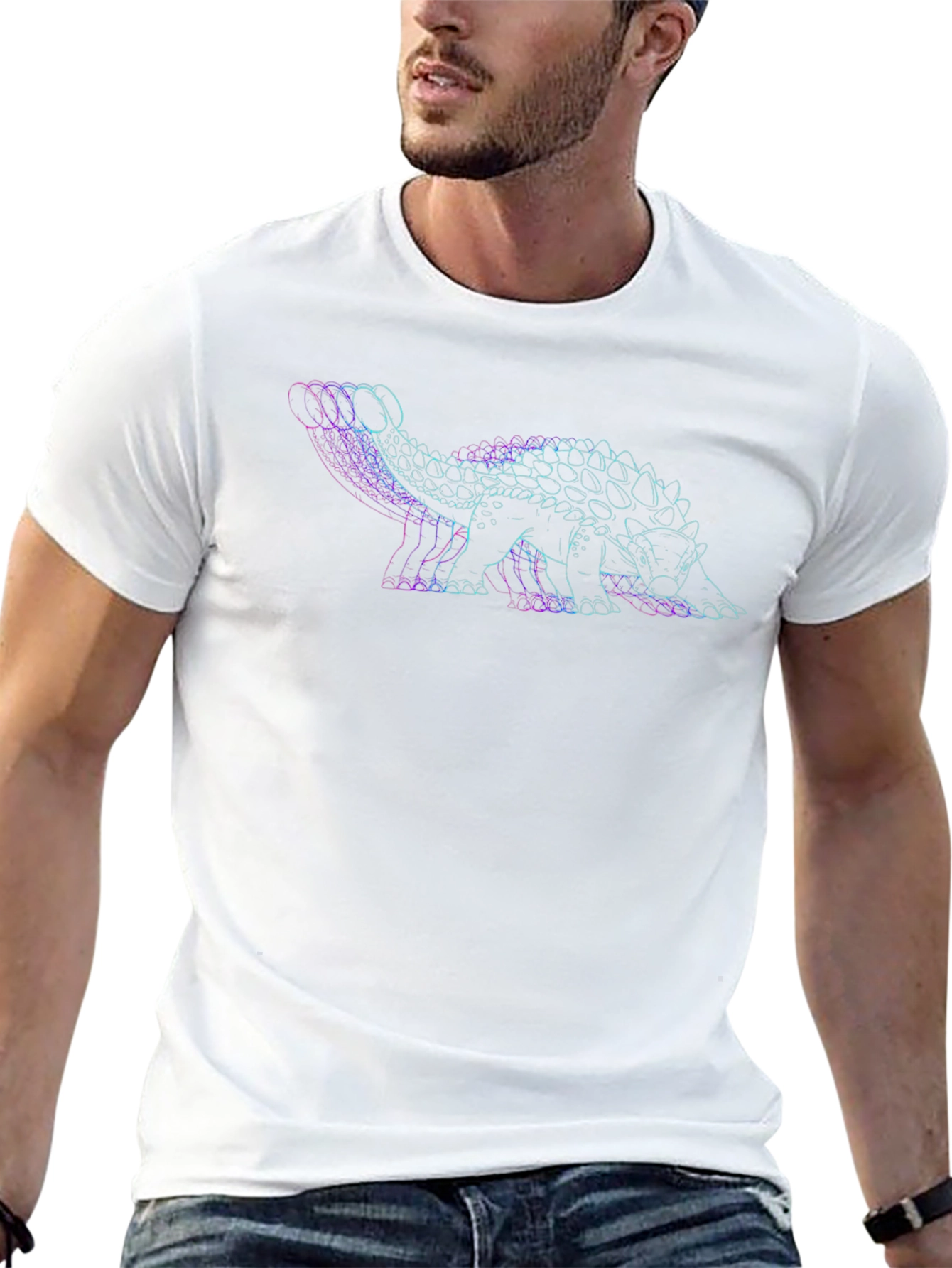 Camiseta Negra con Diseño de Dinosaurio Ankylosaurus Neon