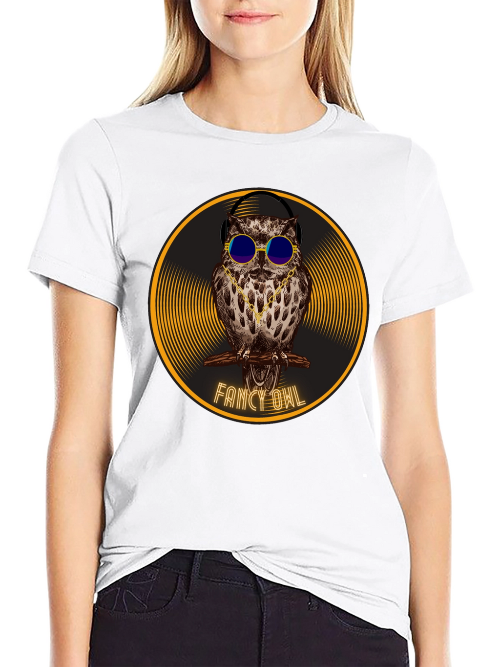 Camiseta Negra con Búho Fancy Owl