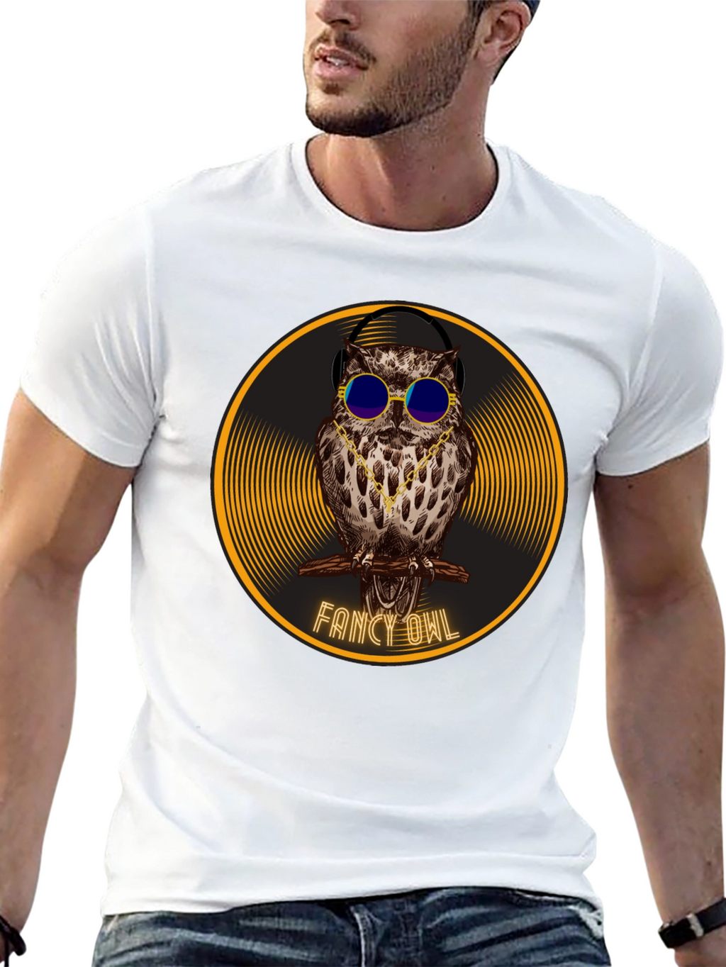 Camiseta Negra con Búho Fancy Owl