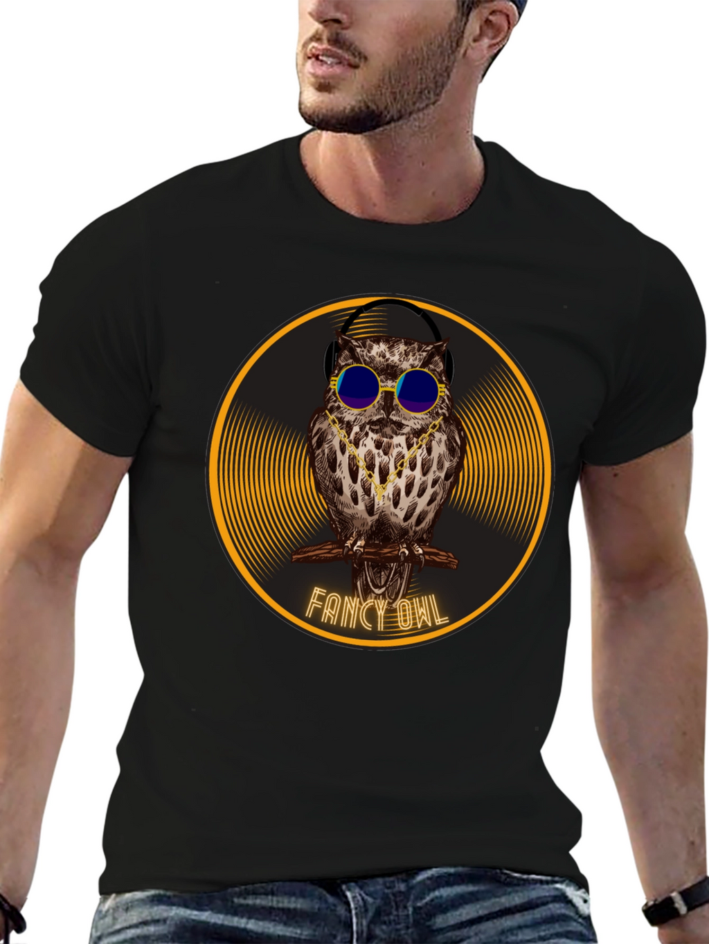 Camiseta Negra con Búho Fancy Owl