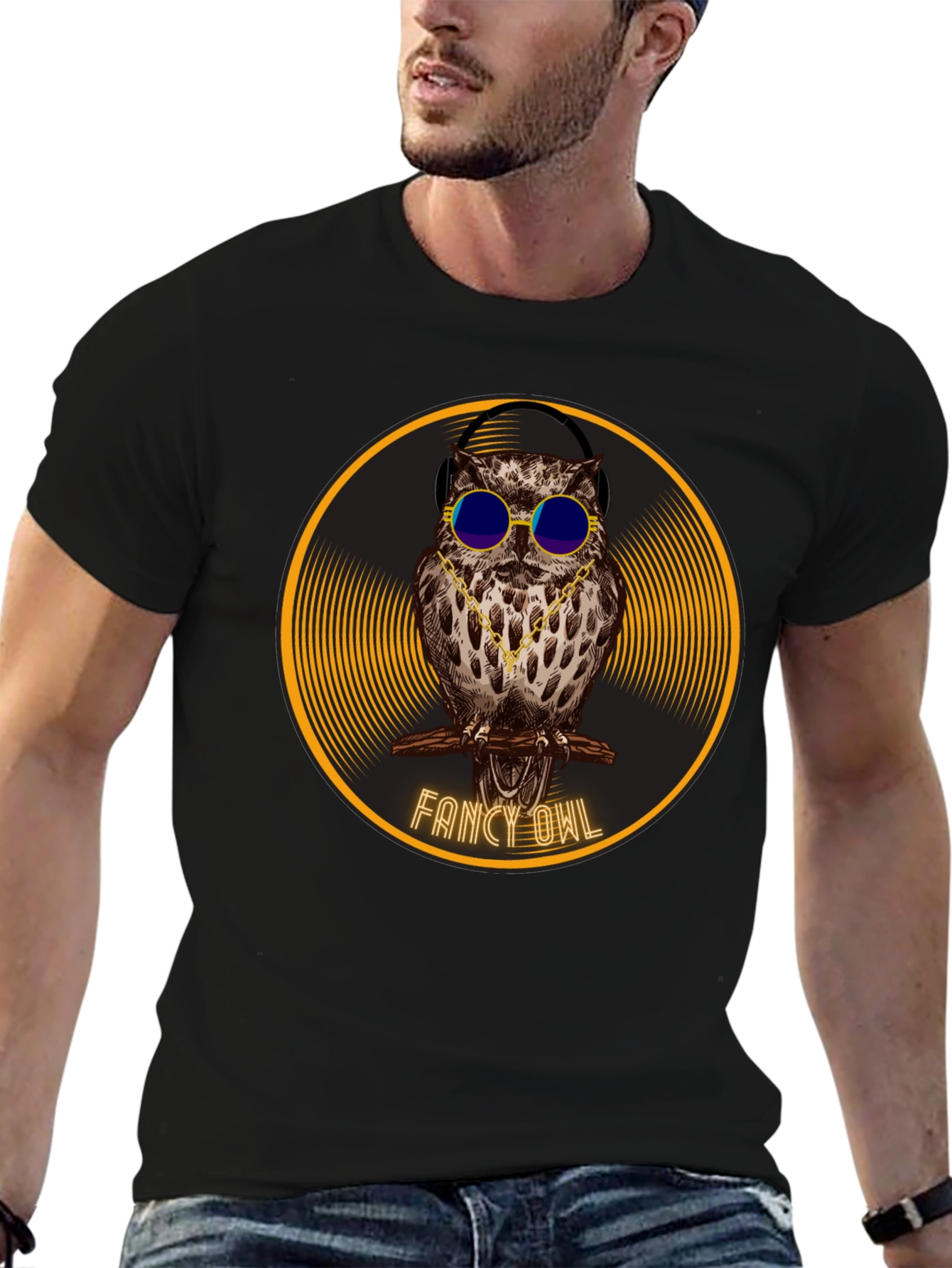 Camiseta Negra con Búho Fancy Owl