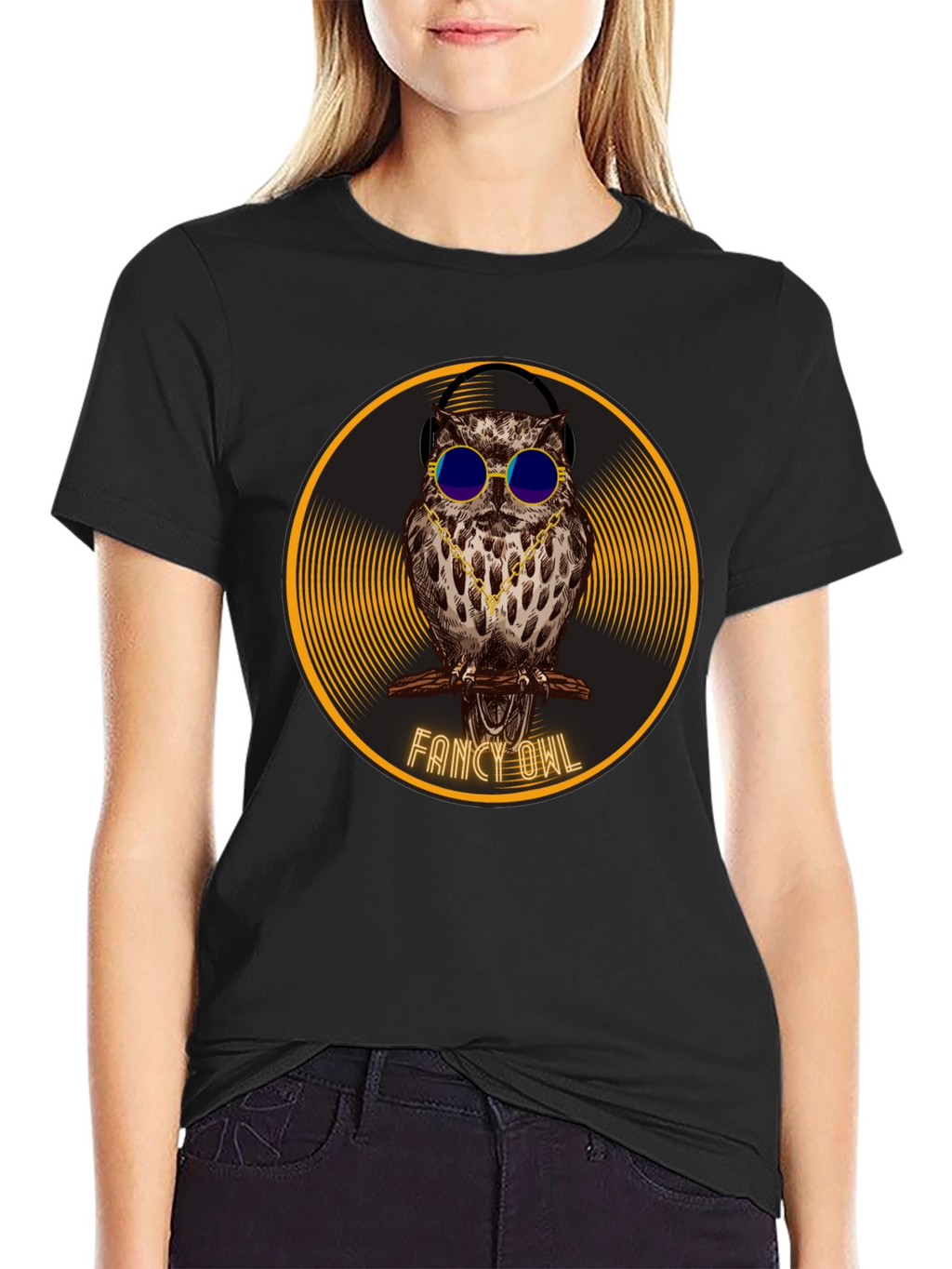 Camiseta Negra con Búho Fancy Owl