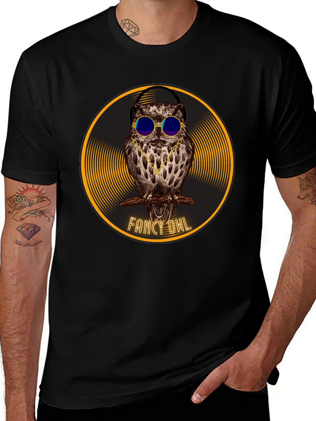Camiseta Negra con Búho Fancy Owl