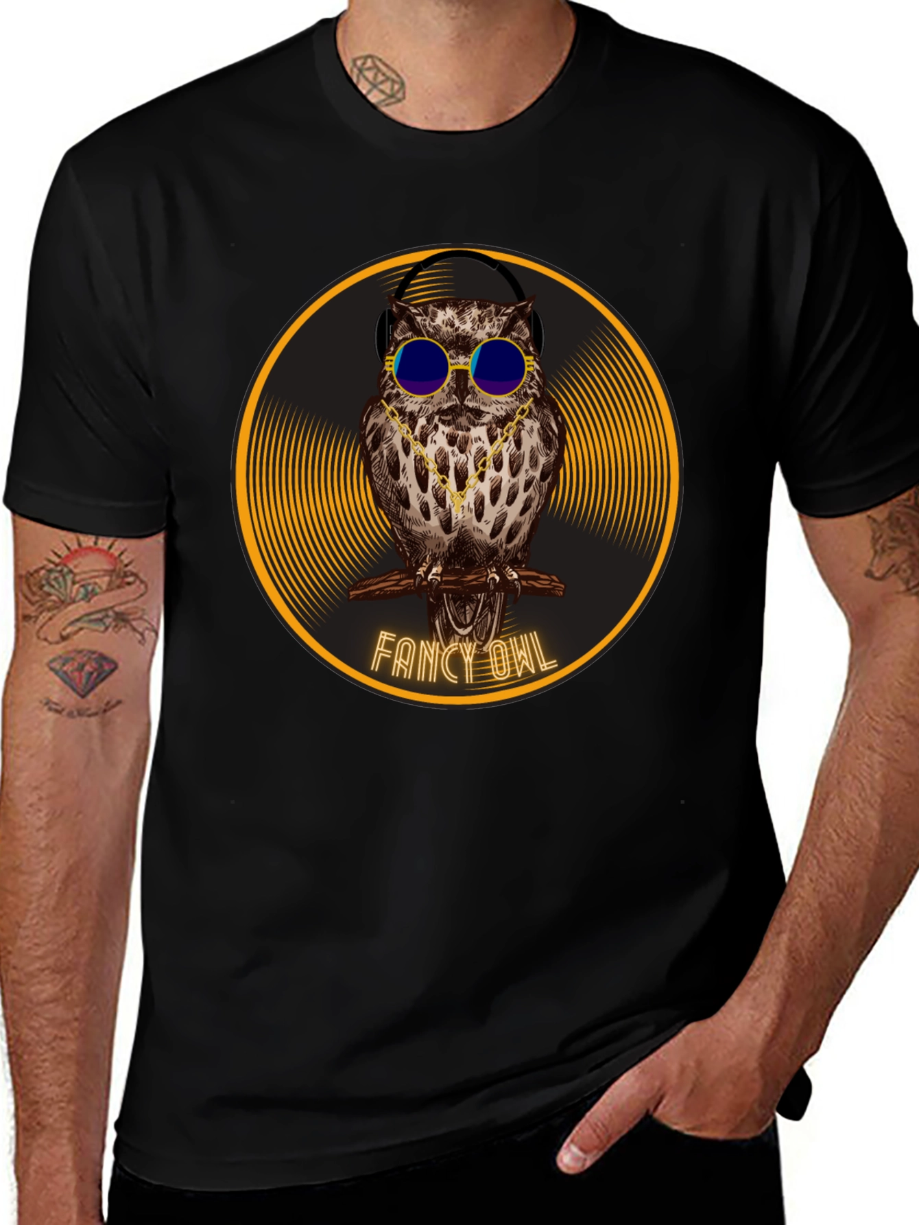 Camiseta Negra con Búho Fancy Owl