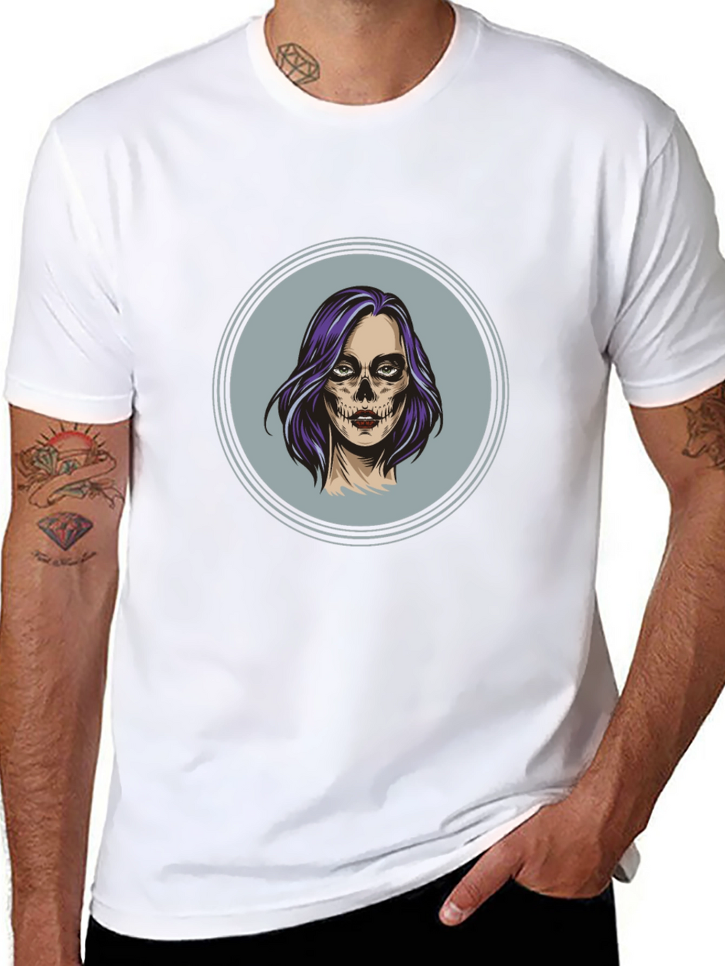 Camiseta Negra con Diseño de Calavera Mujer