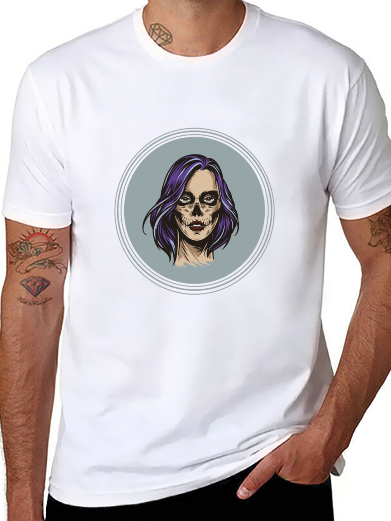 Camiseta Negra con Diseño de Calavera Mujer