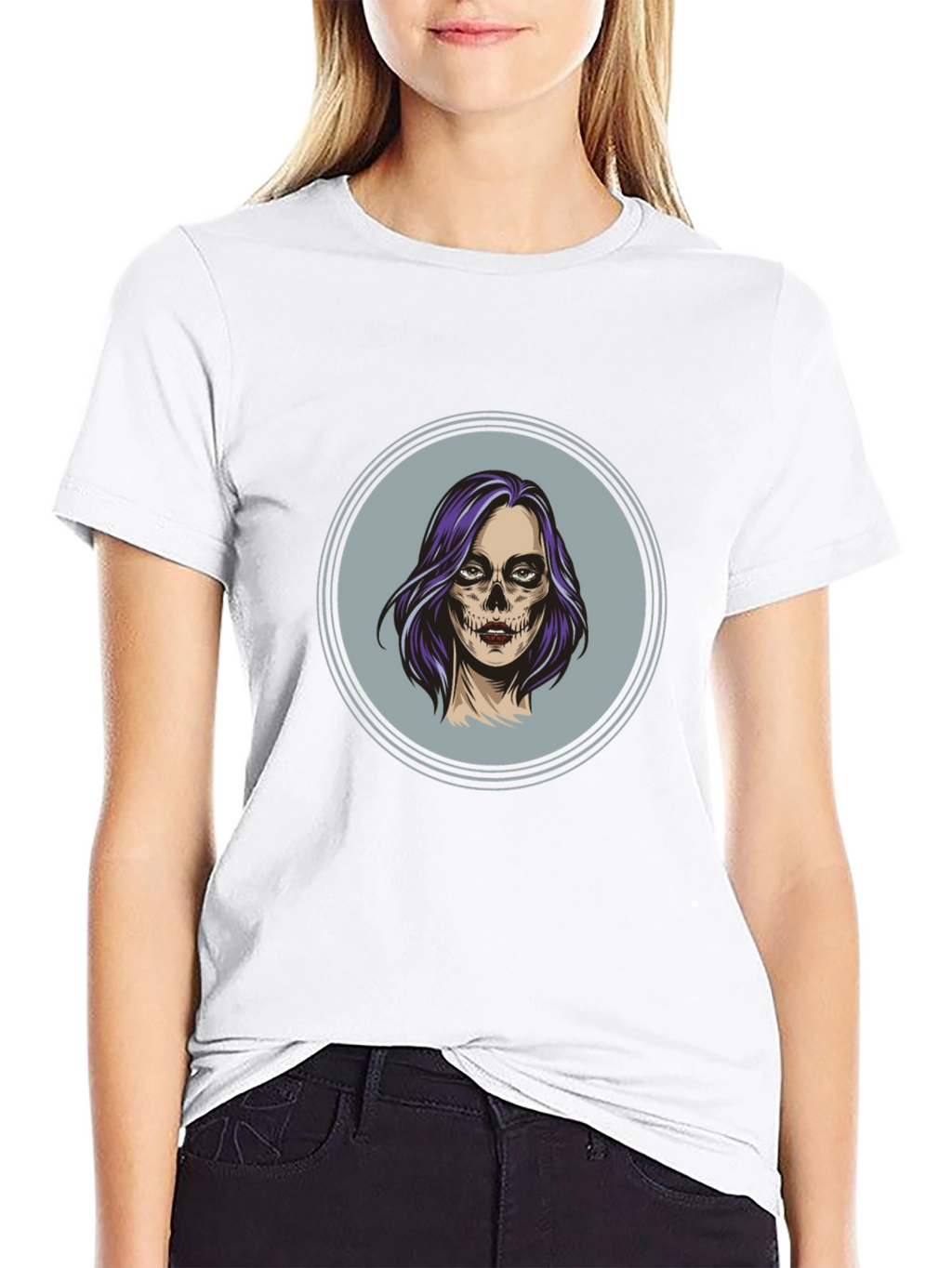 Camiseta Negra con Diseño de Calavera Mujer
