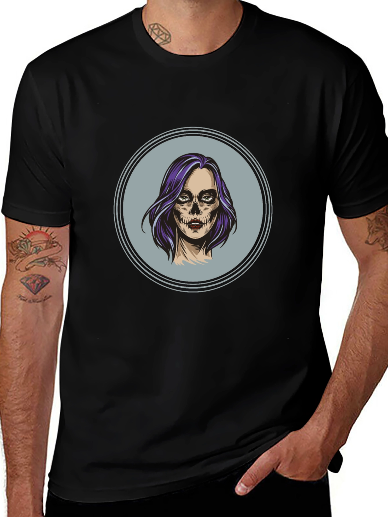 Camiseta Negra con Diseño de Calavera Mujer