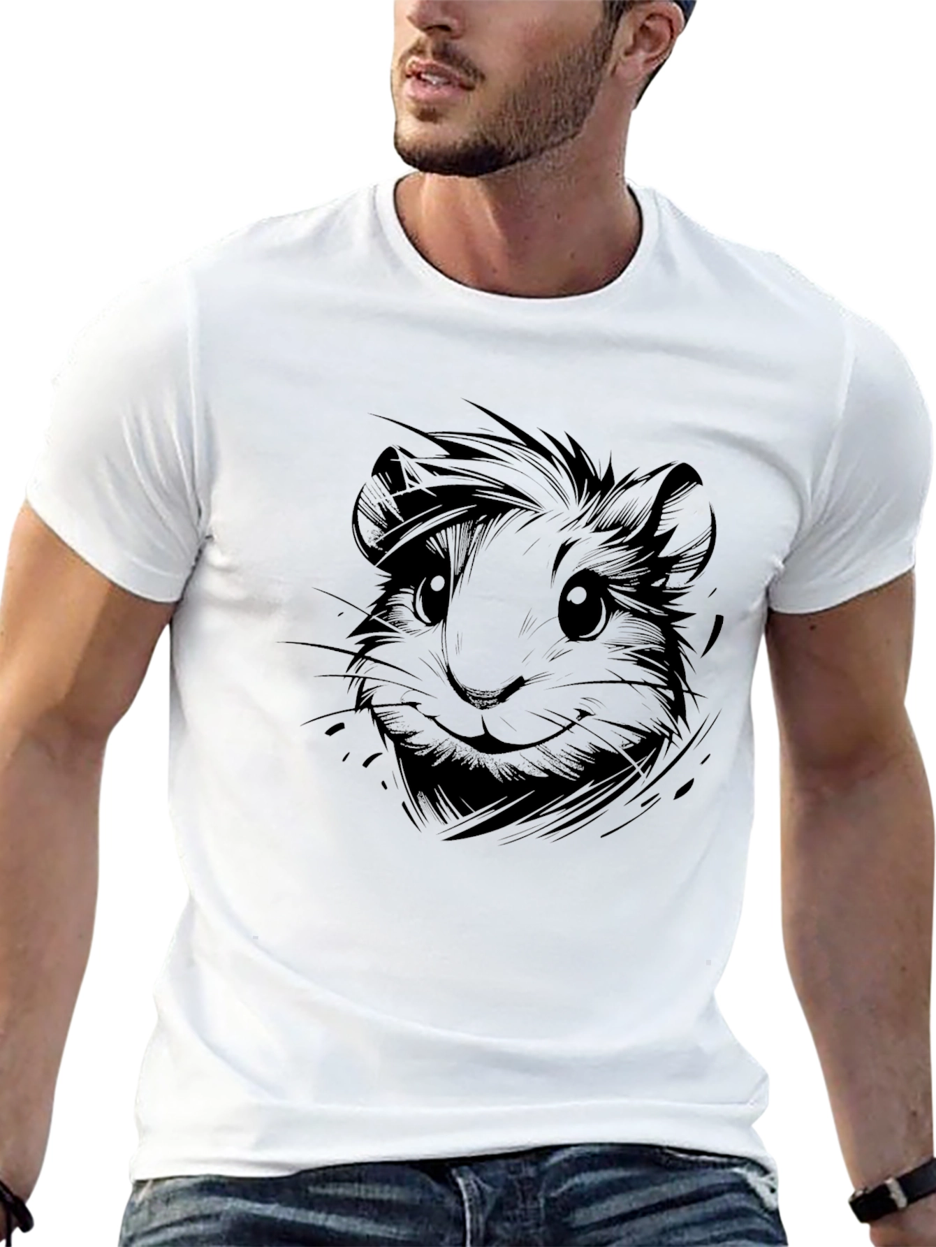 Camiseta Negra con Diseño de Hamster para Hombre