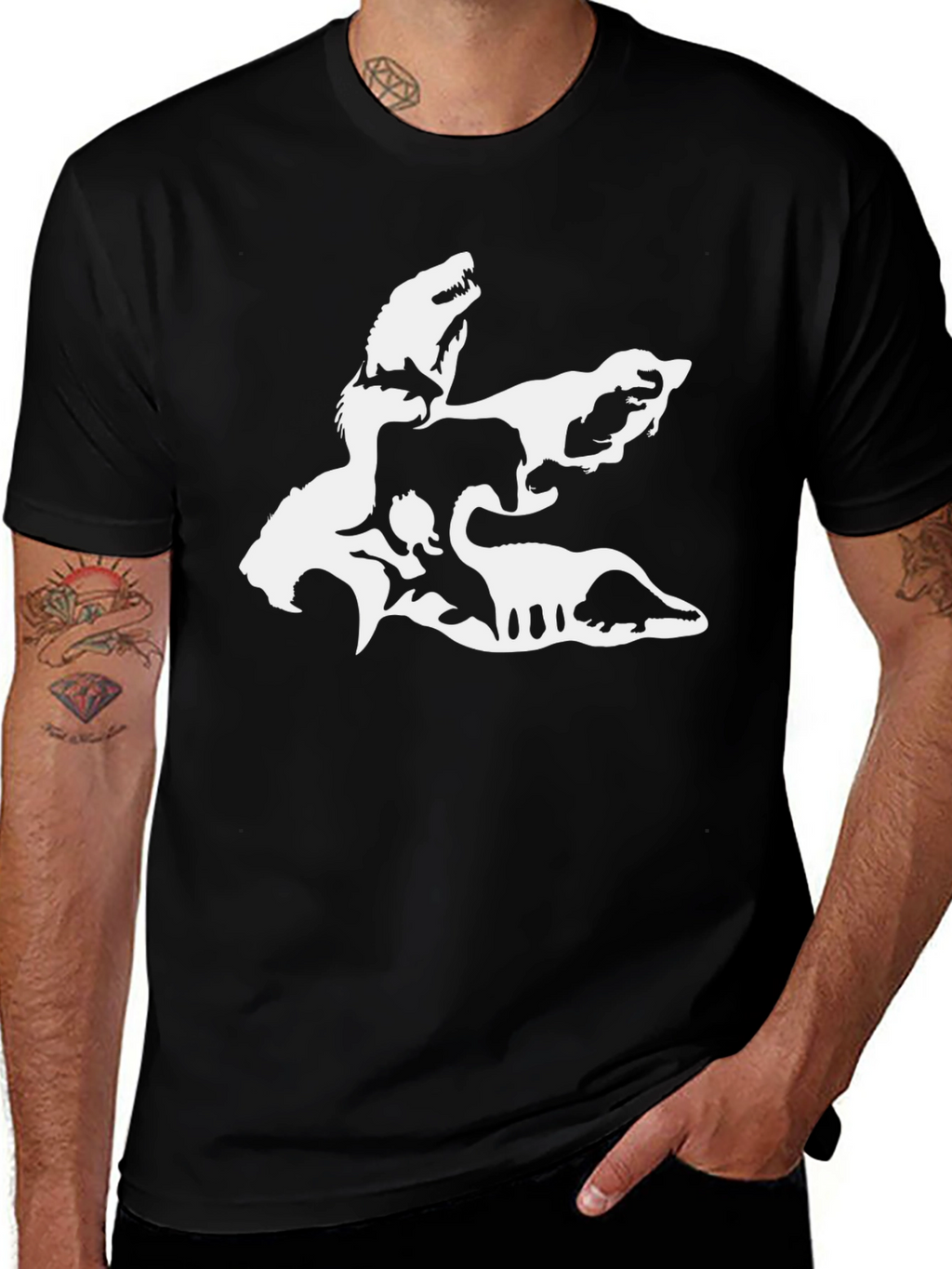 Camiseta Negra con Diseño de Dinosaurios