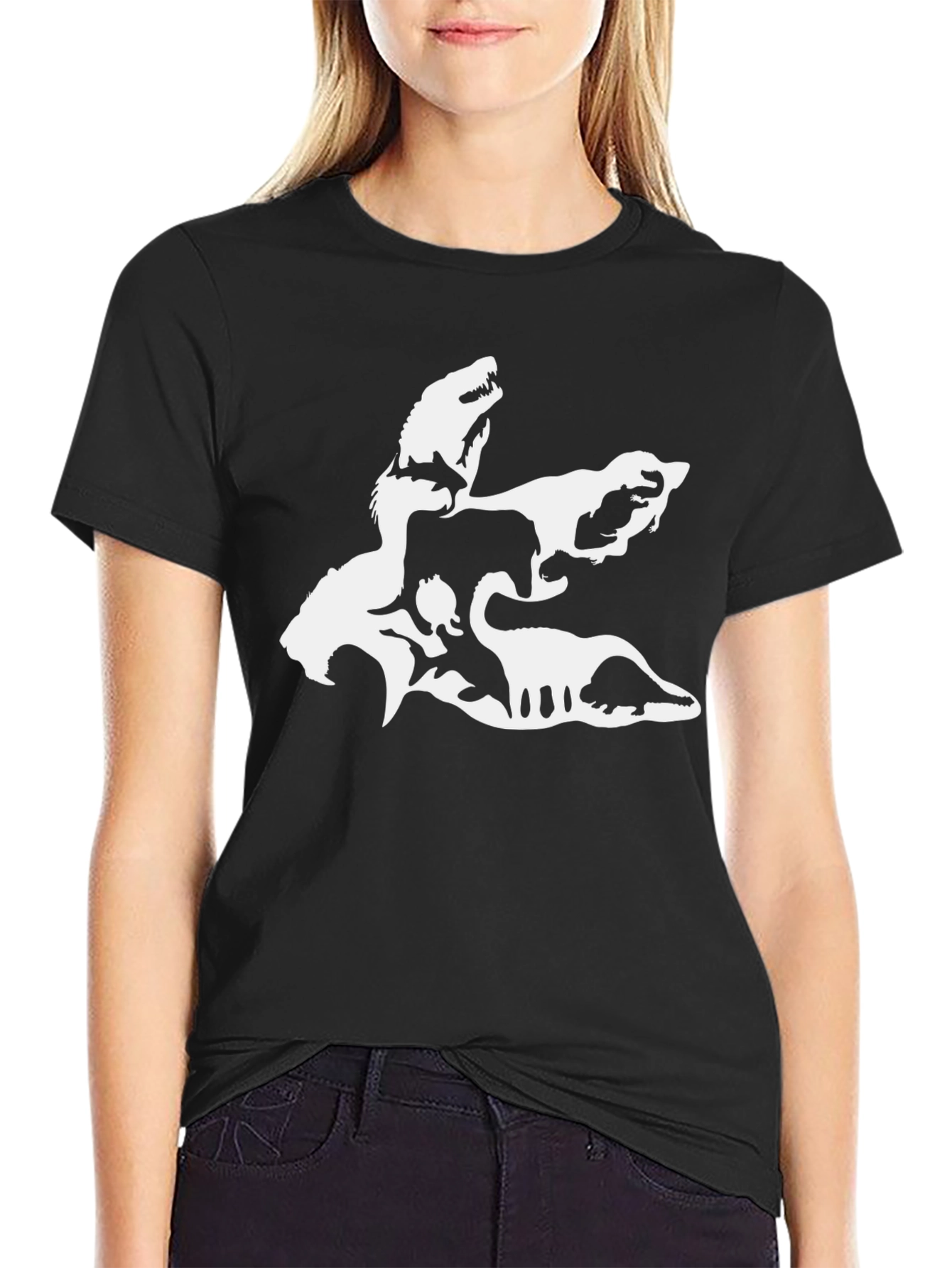 Camiseta Negra con Diseño de Dinosaurios