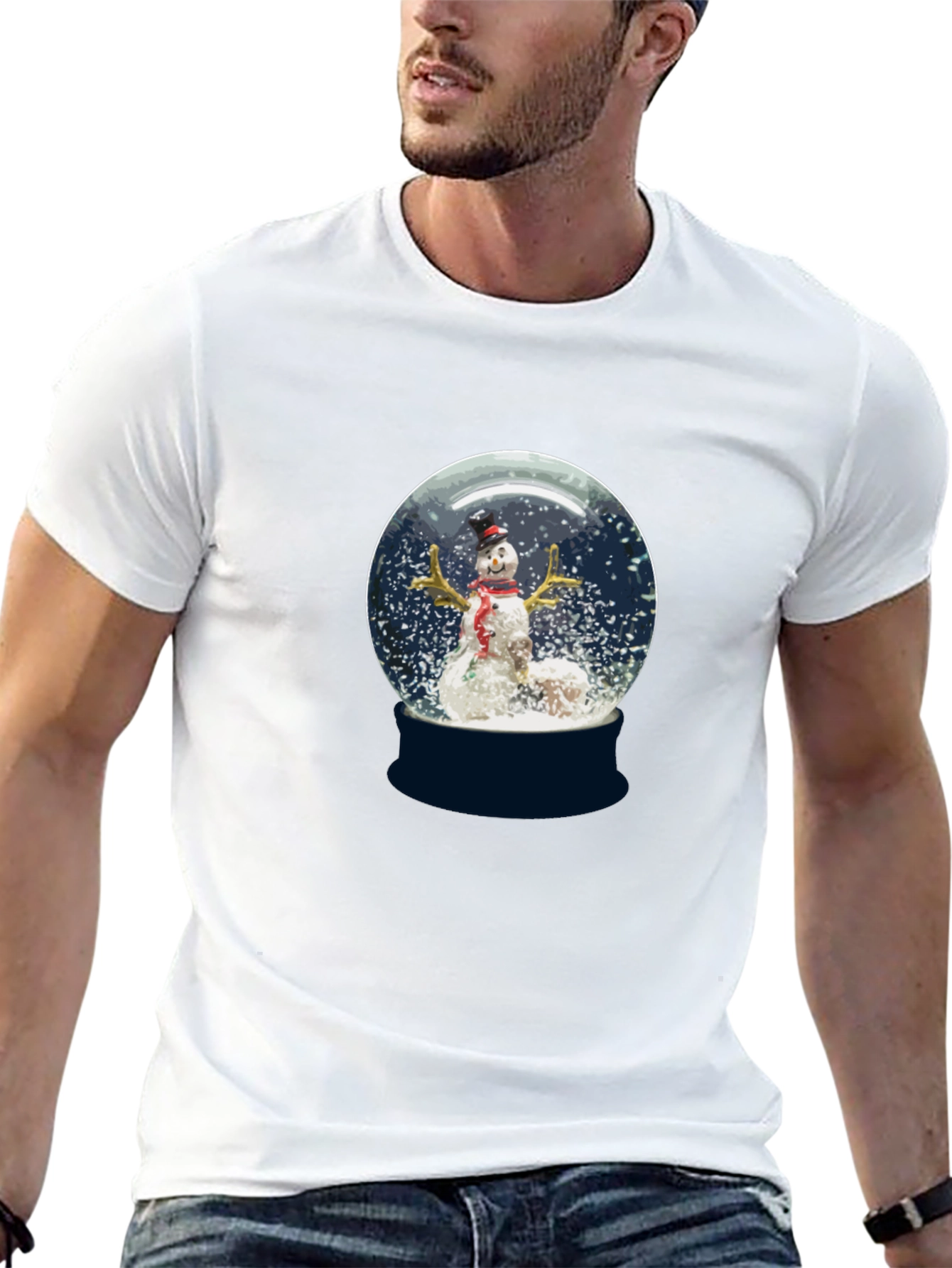 Camiseta Negra con Diseño de Globo de Nieve Navideño