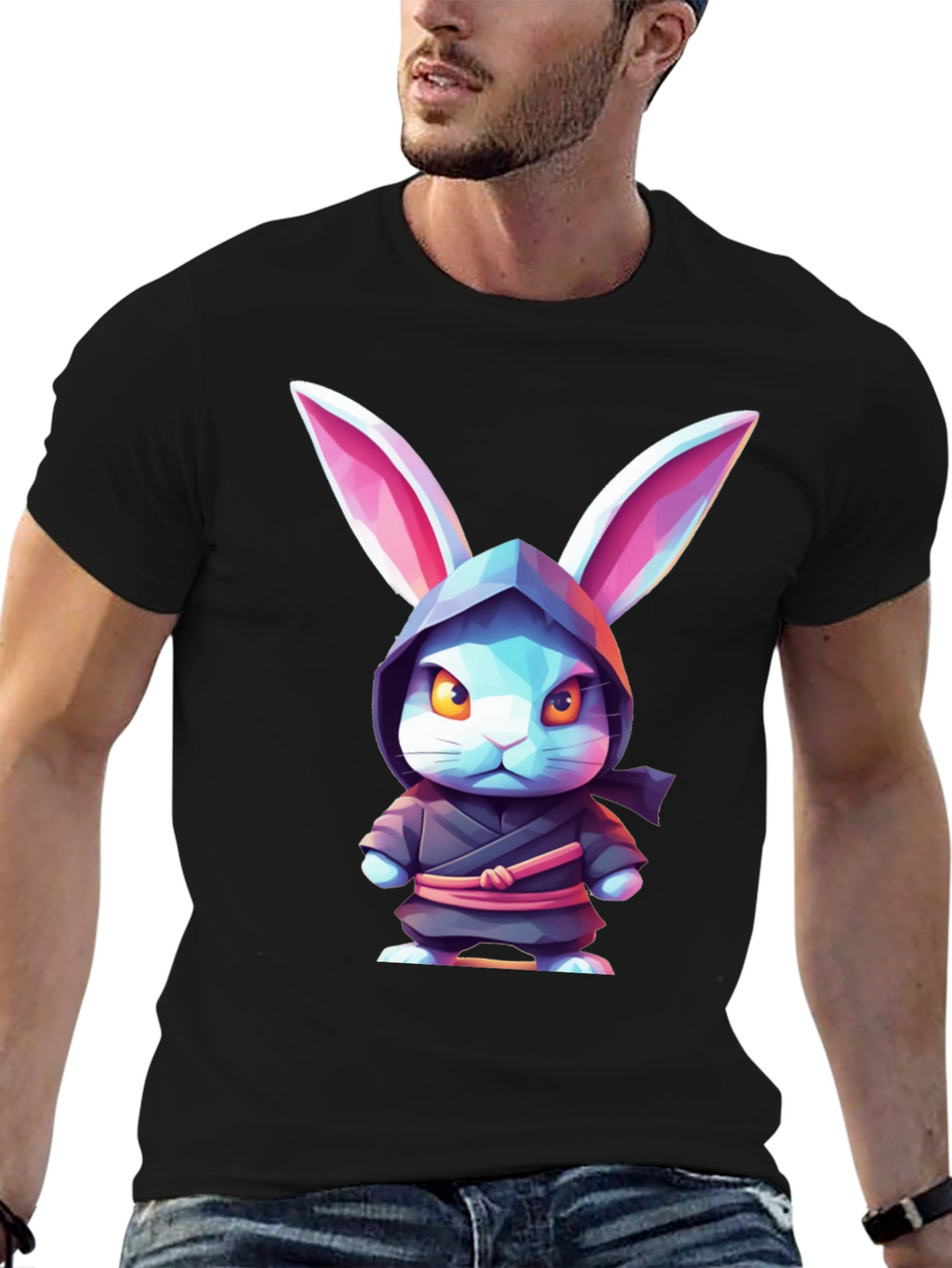 Camiseta Negra con Diseño de Conejo Ninja