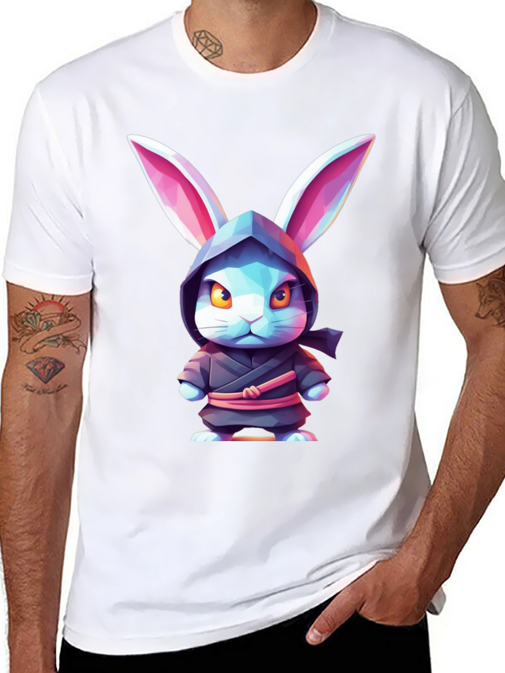 Camiseta Negra con Diseño de Conejo Ninja