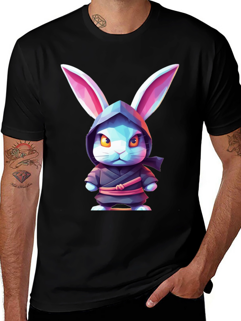 Camiseta Negra con Diseño de Conejo Ninja