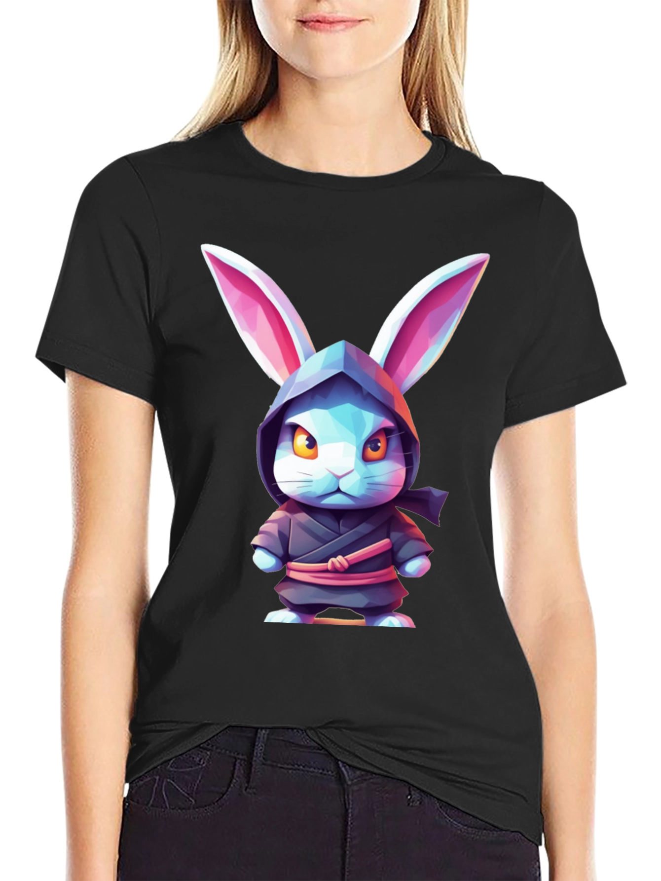 Camiseta Negra con Diseño de Conejo Ninja