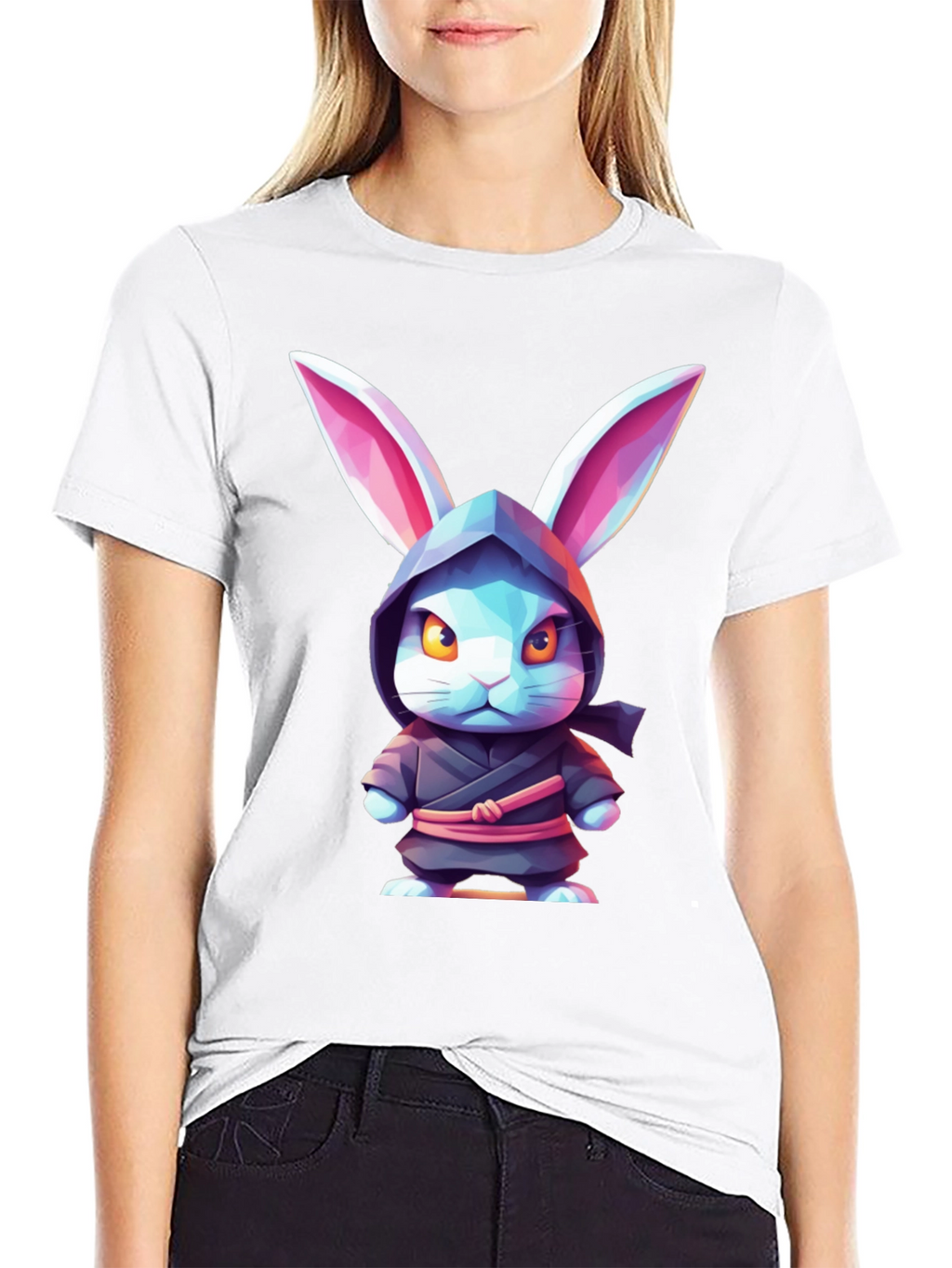 Camiseta Negra con Diseño de Conejo Ninja