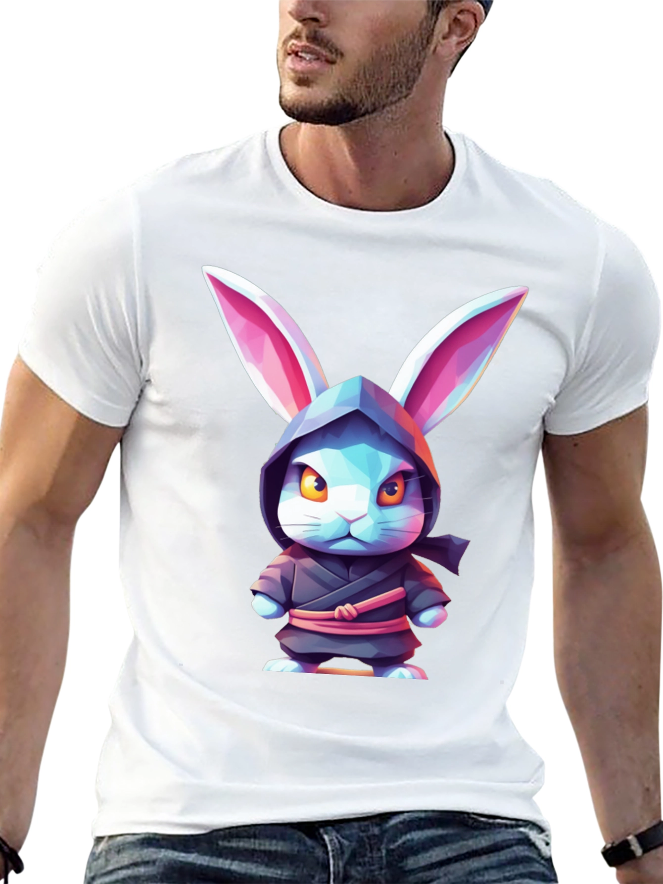 Camiseta Negra con Diseño de Conejo Ninja