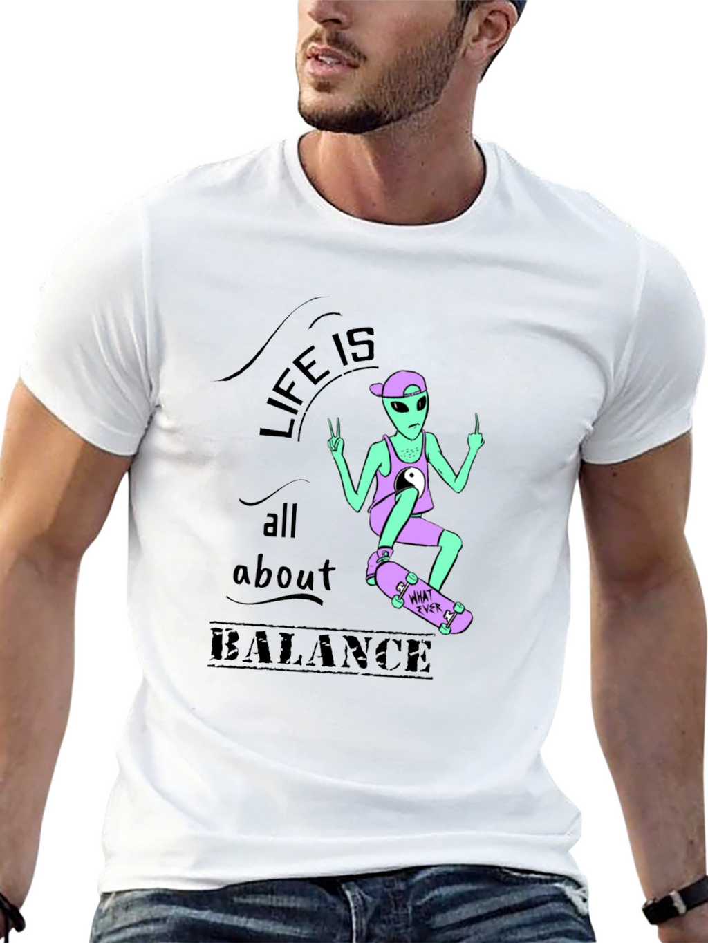 Camiseta Negra Alienígena Balance Vida