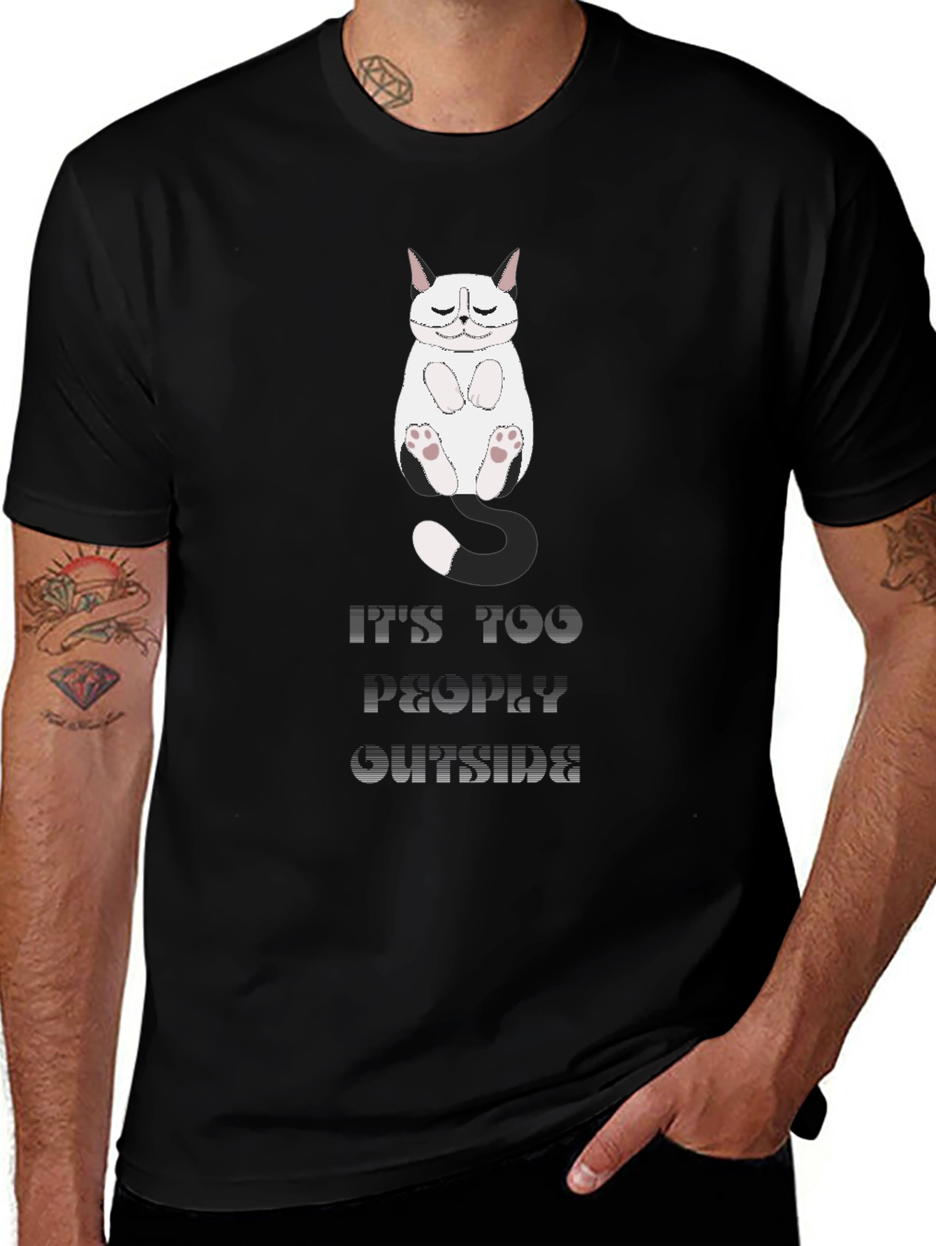 Camiseta Hombre Negra con Diseño de Gato Perezoso