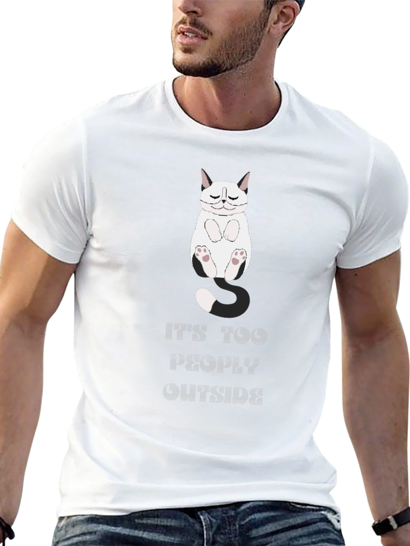 Camiseta Hombre Negra con Diseño de Gato Perezoso