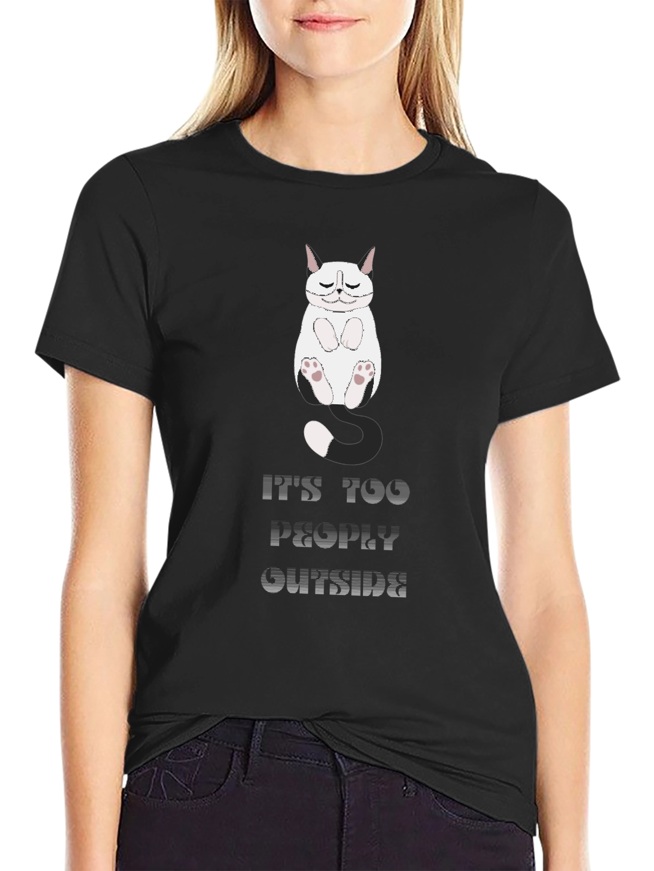 Camiseta Hombre Negra con Diseño de Gato Perezoso