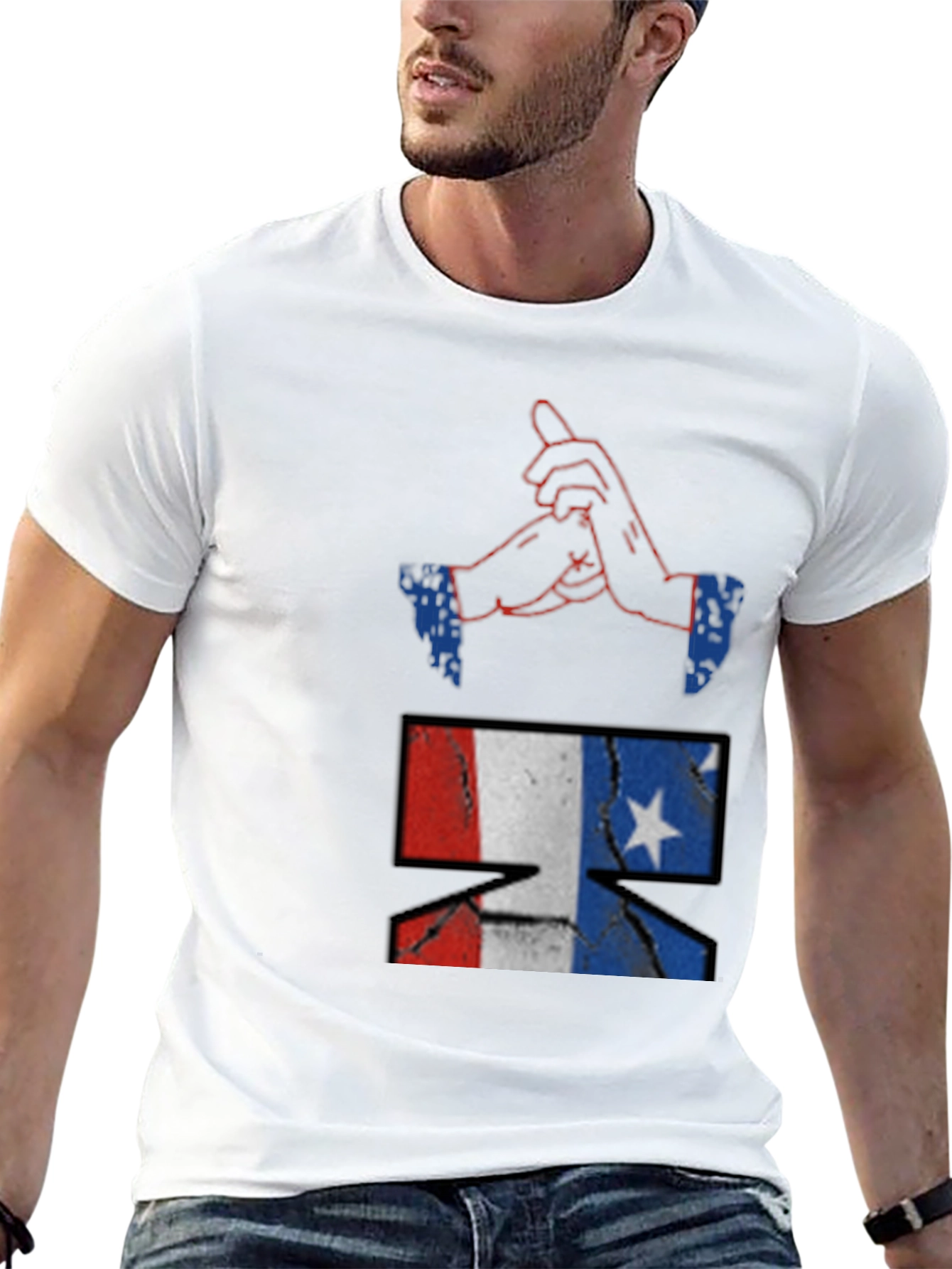 Camiseta Negra con Diseño de Manos y Bandera EEUU