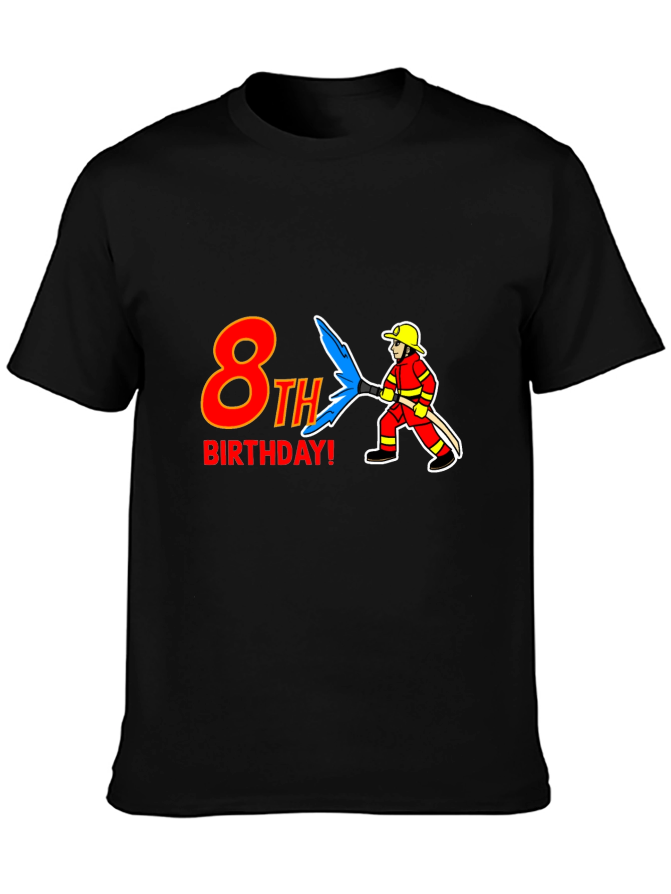 Camiseta Negra 8vo Cumpleaños Bombero