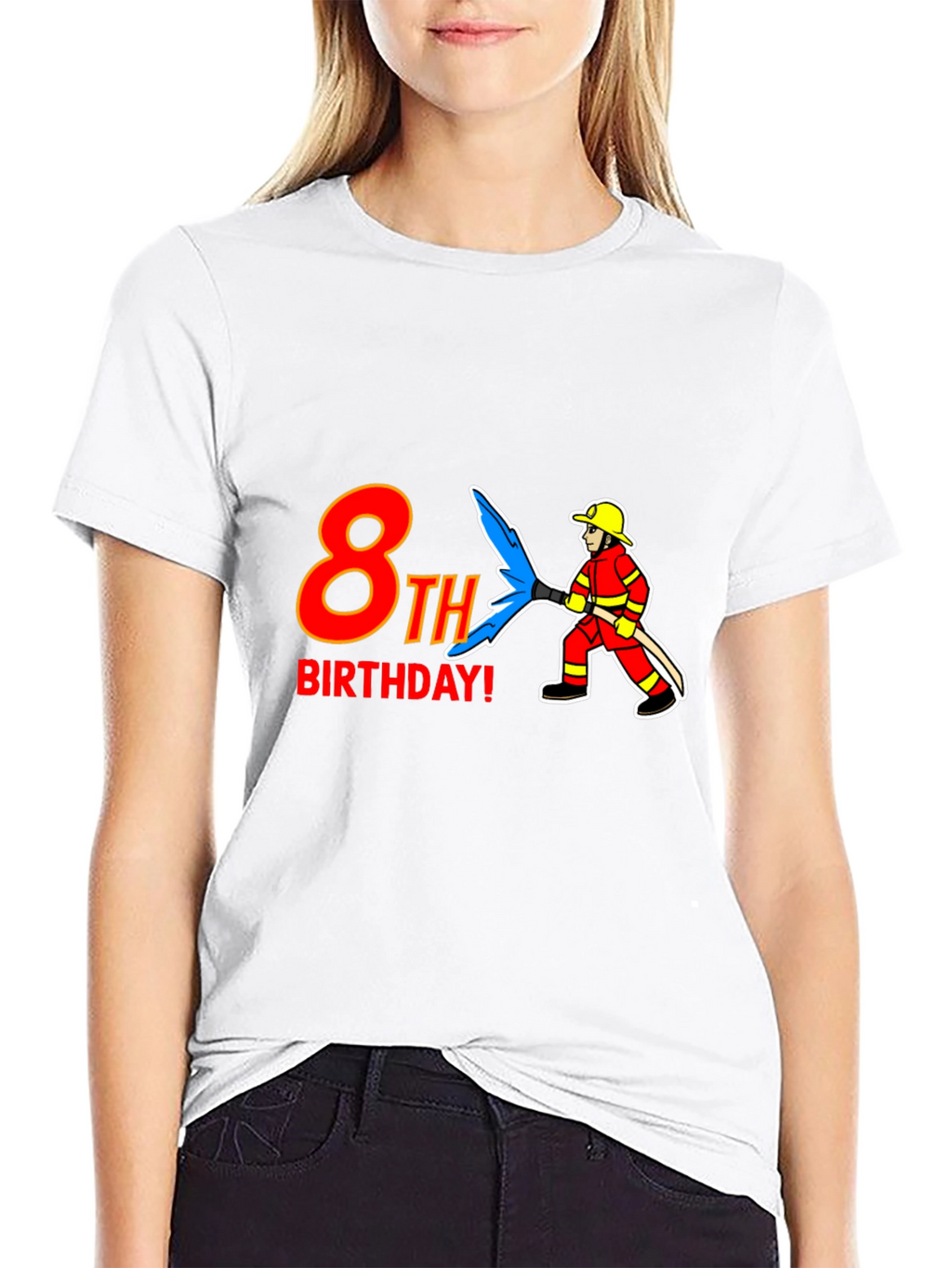 Camiseta Negra 8vo Cumpleaños Bombero