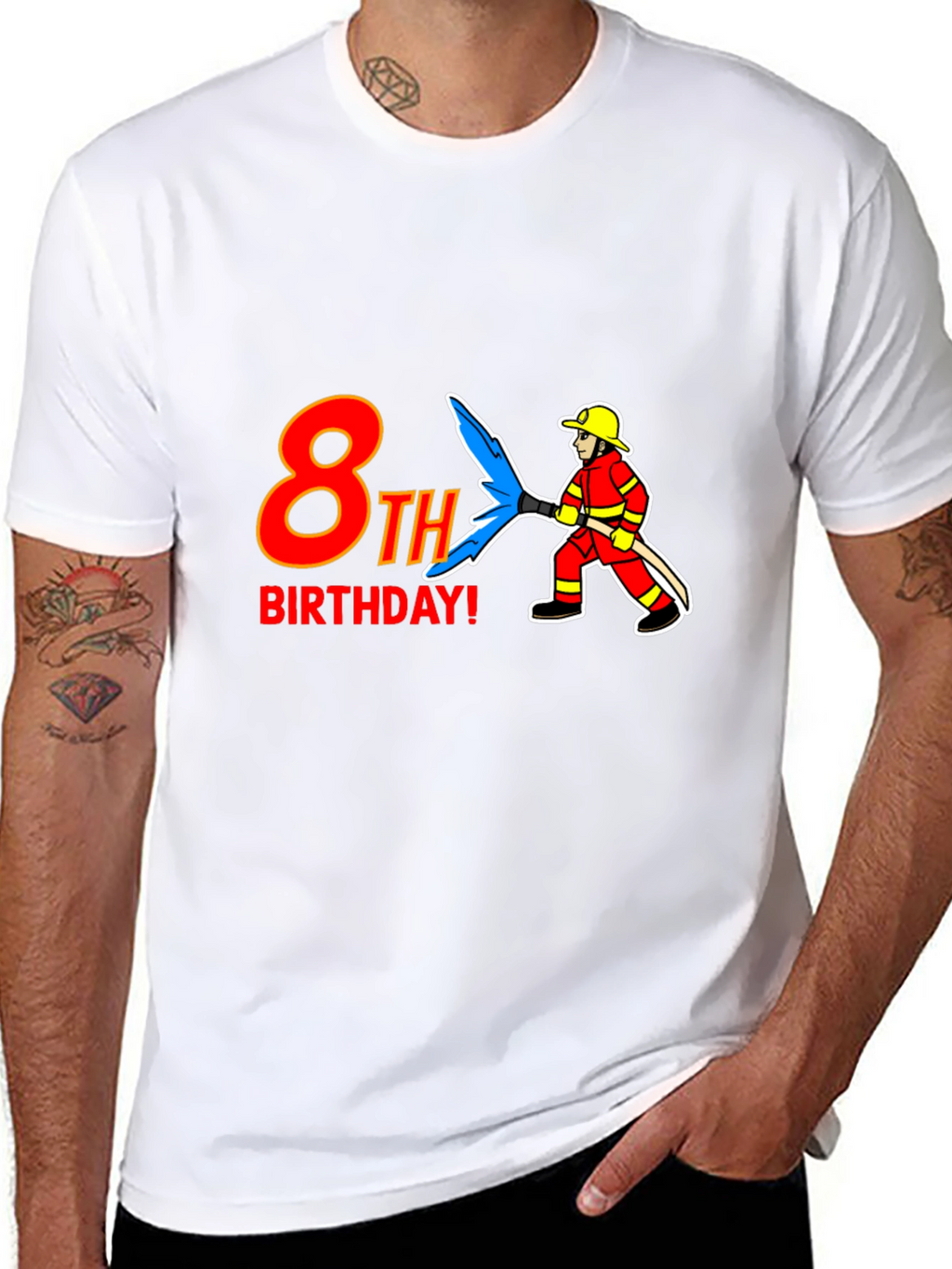 Camiseta Negra 8vo Cumpleaños Bombero