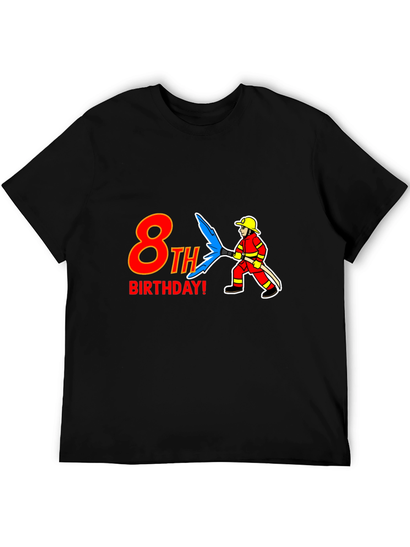 Camiseta Negra 8vo Cumpleaños Bombero