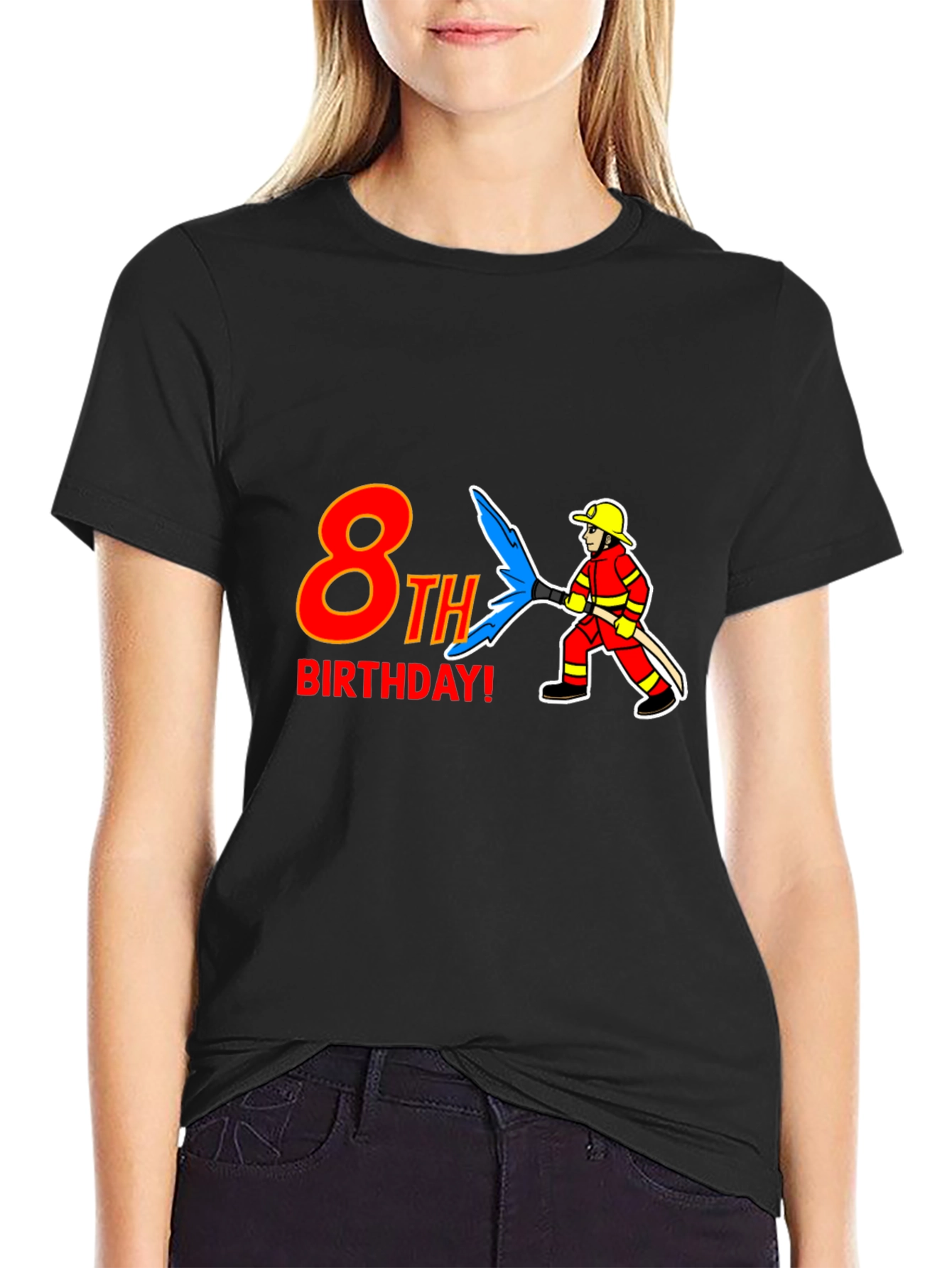 Camiseta Negra 8vo Cumpleaños Bombero
