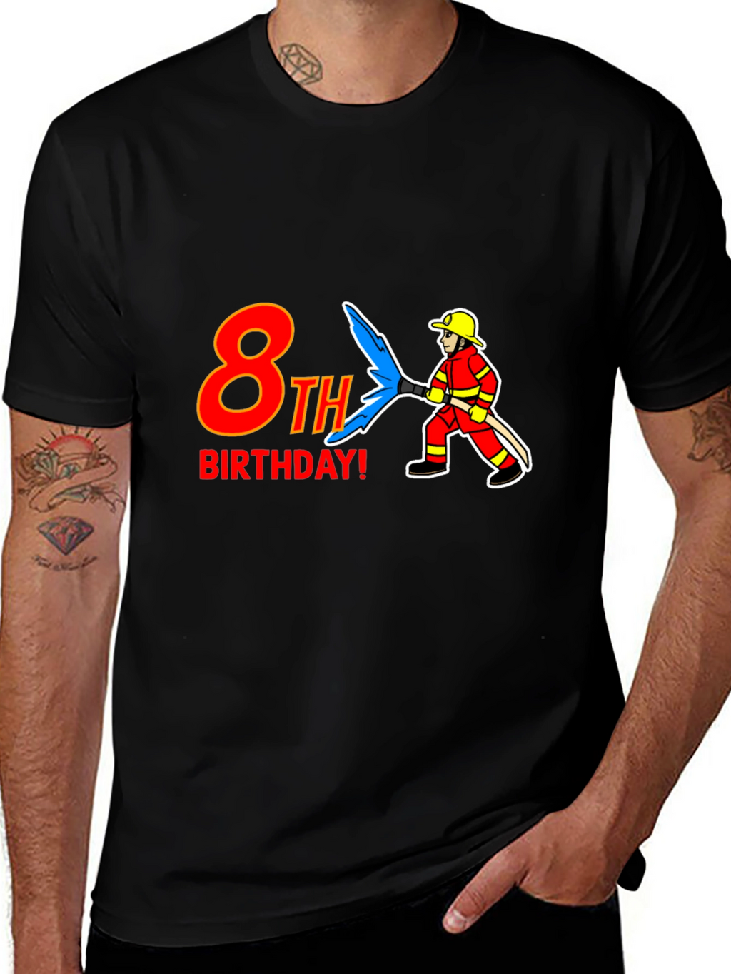 Camiseta Negra 8vo Cumpleaños Bombero