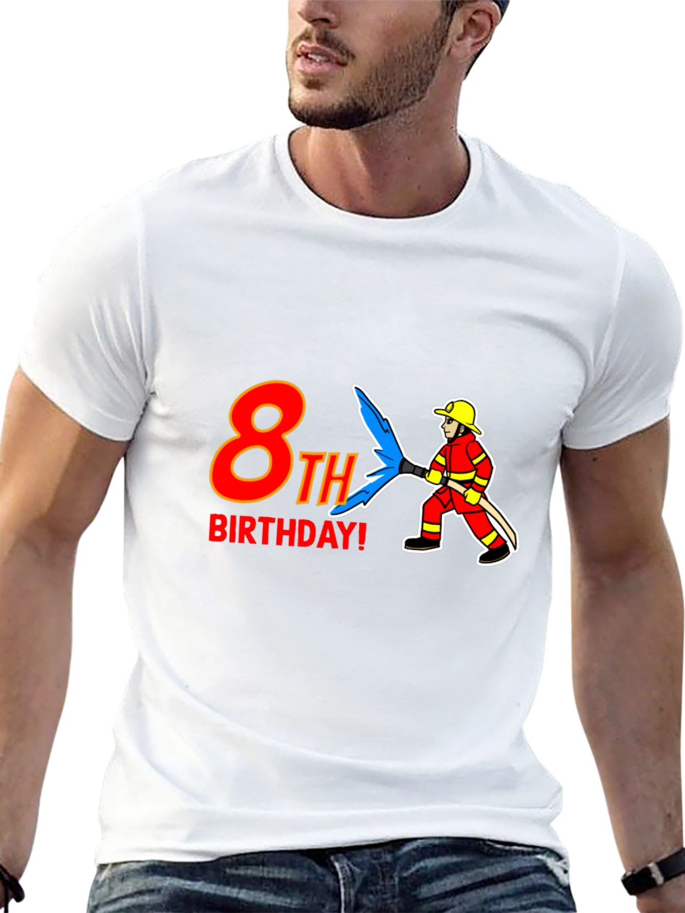 Camiseta Negra 8vo Cumpleaños Bombero