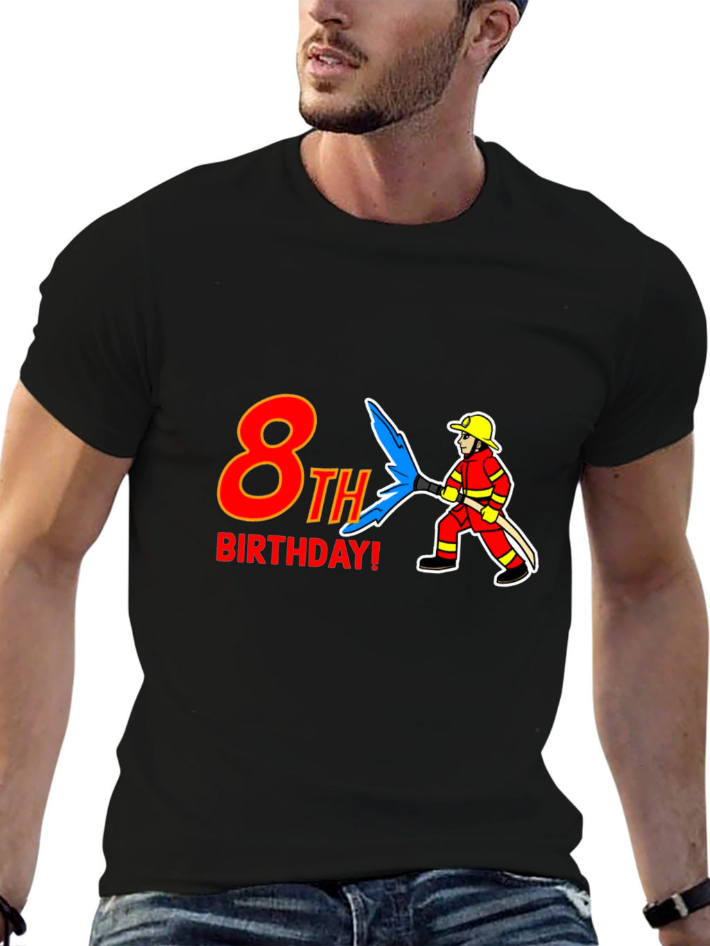Camiseta Negra 8vo Cumpleaños Bombero