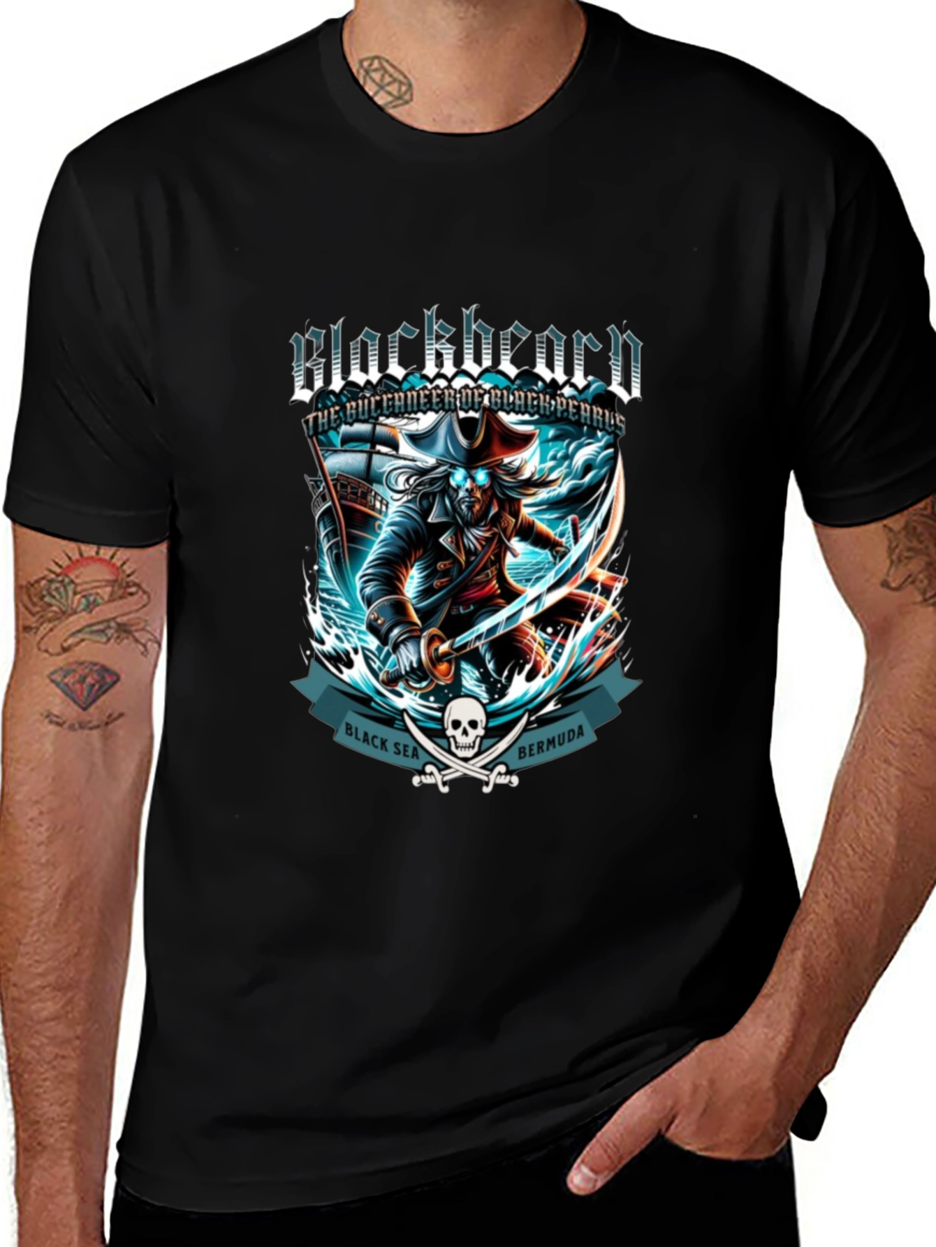 Camiseta Negra Blackbeard Pirata
