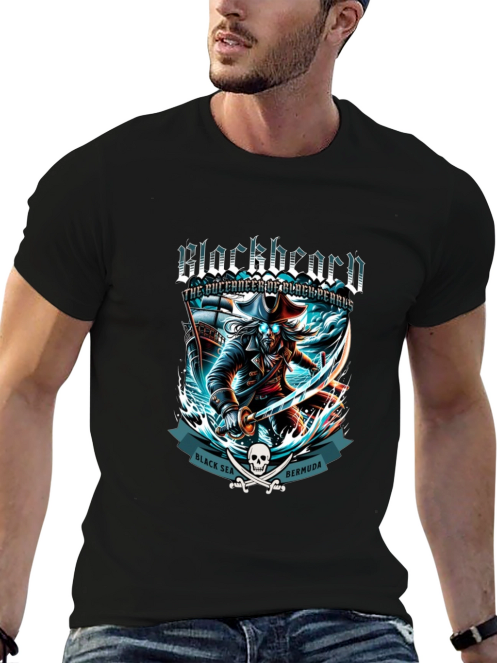Camiseta Negra Blackbeard Pirata